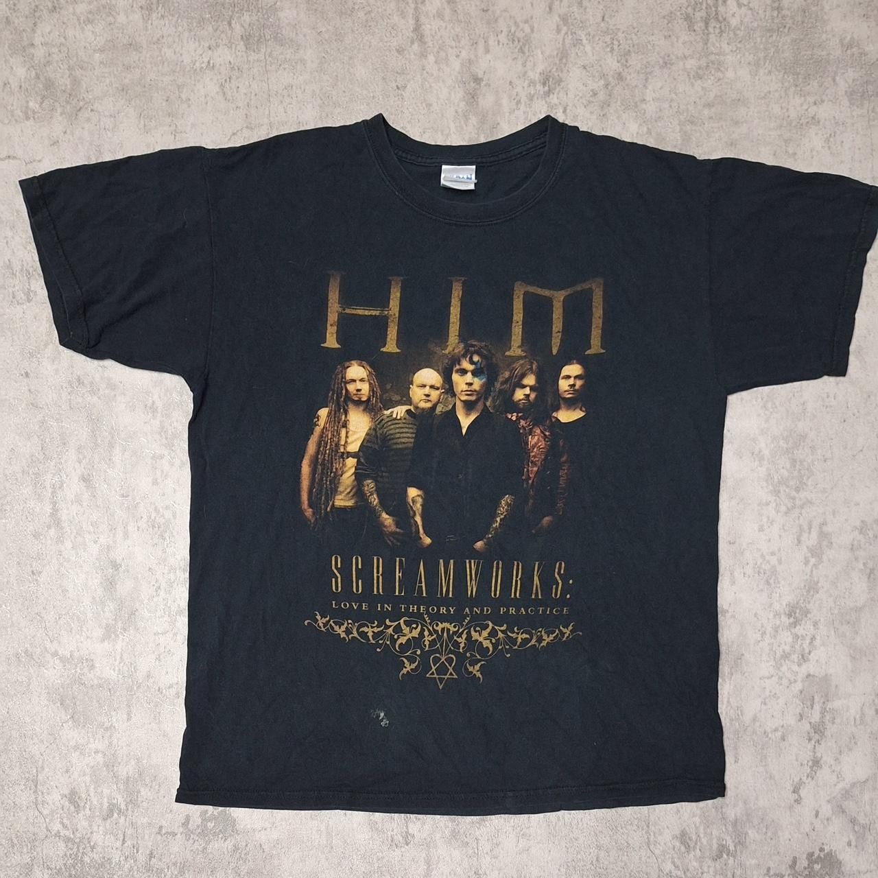 Gildan Black HIM Screamworks band tee #gothrock #bandtee Size US L / EU 52-54 / 3 - 1 Thumbnail