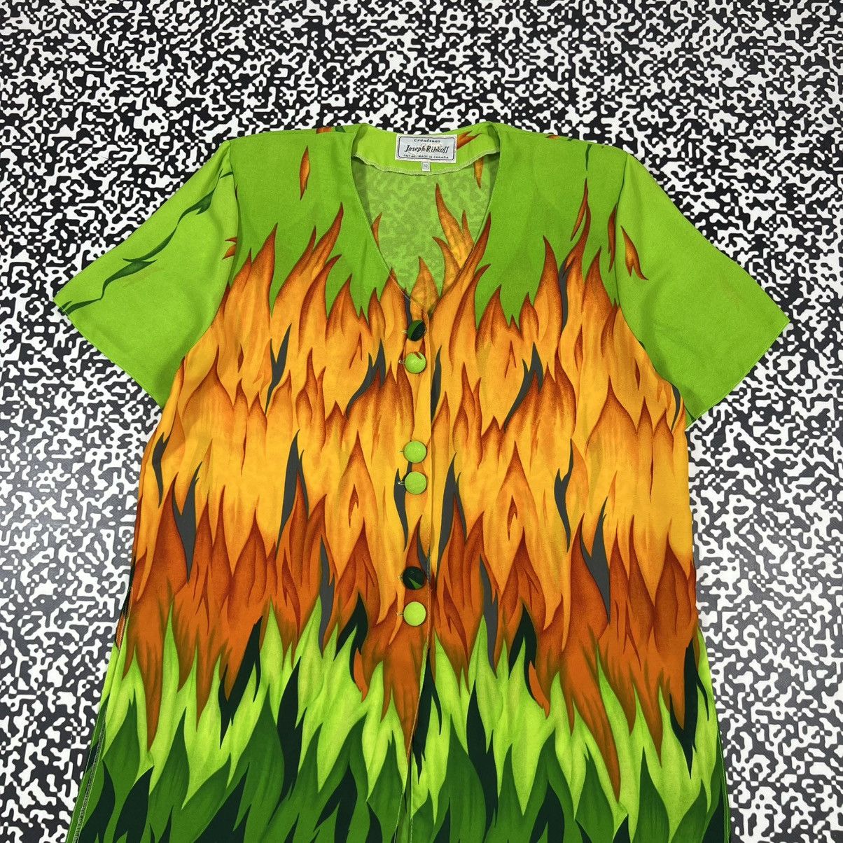 Joseph Ribkoff Vintage 90s Joseph Ribkoff Flame Fire Print Shirts Dress Size XL / US 12-14 / IT 48-50 - 6 Thumbnail