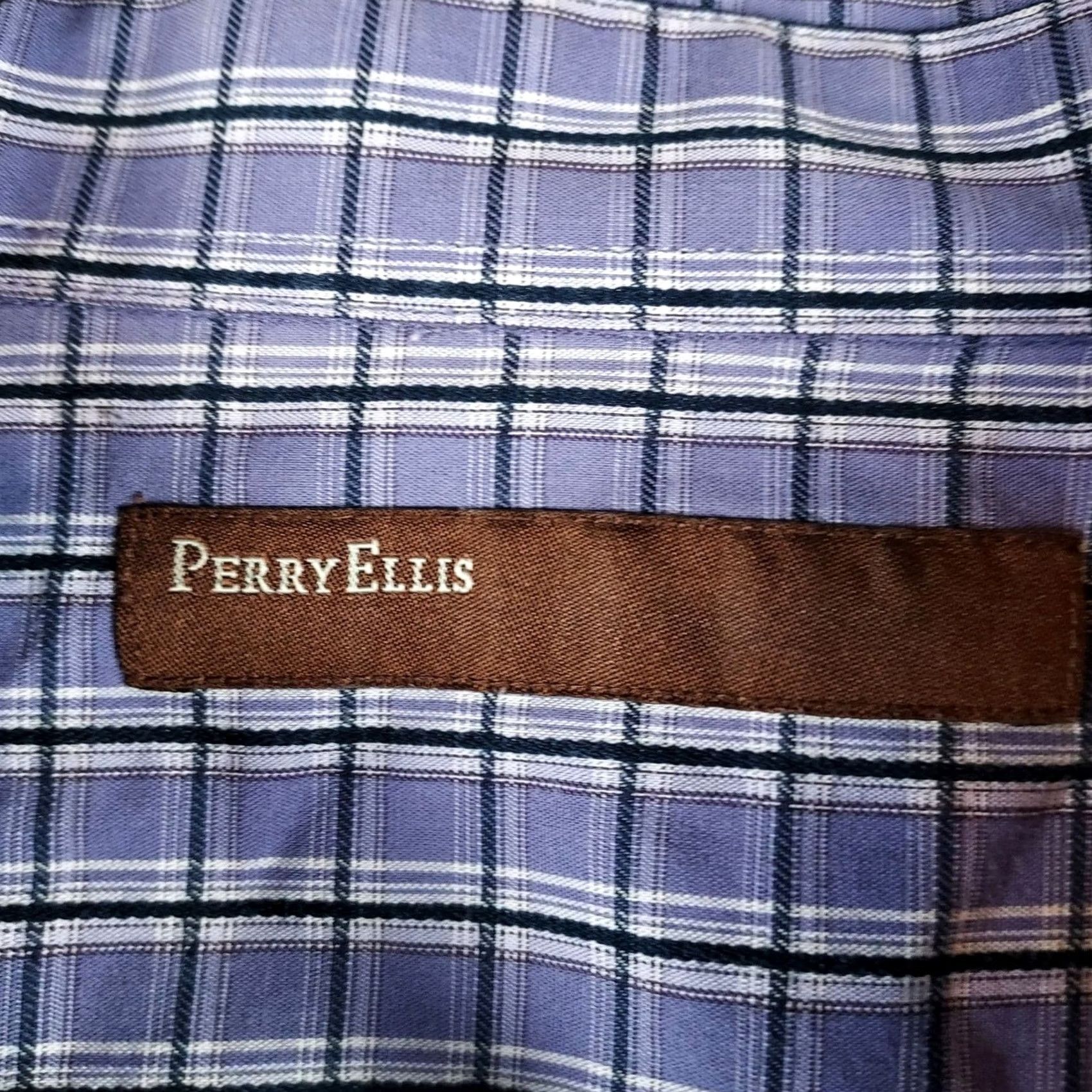 Perry Ellis Perry Ellis XL Men’s Plaid Button-Front Shirt Blue Long Sleeve Cotton Blend Casual Size US XL / EU 56 / 4 - 2 Thumbnail