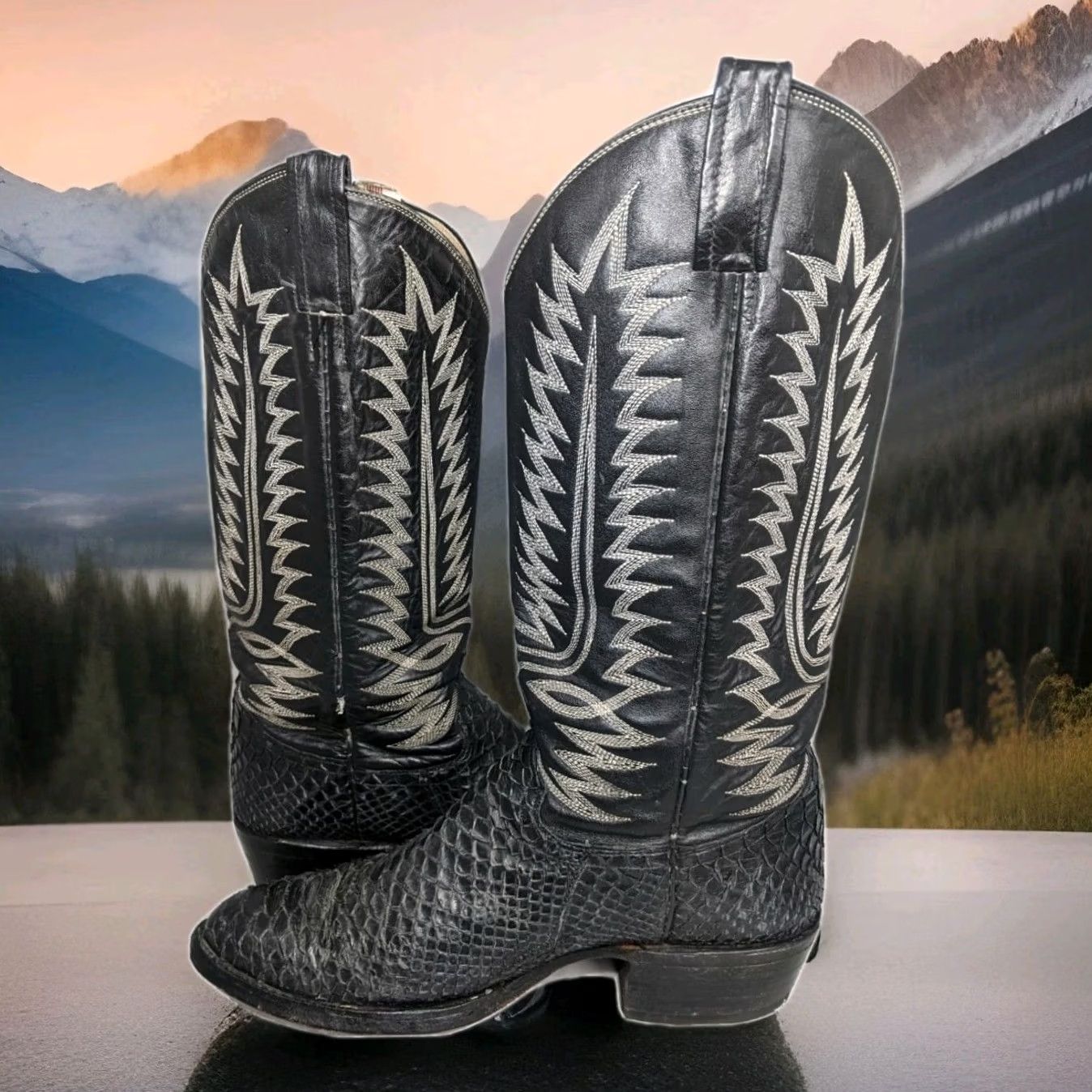 Vintage Cowtown Back Cut Python Skin Country Western Boots Mens 7.5 EE Wide Size US 8 / EU 41 - 3 Thumbnail