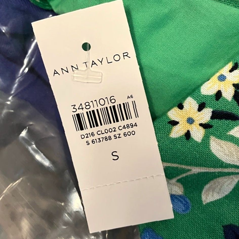 Ann Taylor Ann Taylor Dress Women's Green Floral V-Neck Belted Sleeveless Linen Blend Small Shirt? Size S / US 4 / IT 40 - 6 Thumbnail