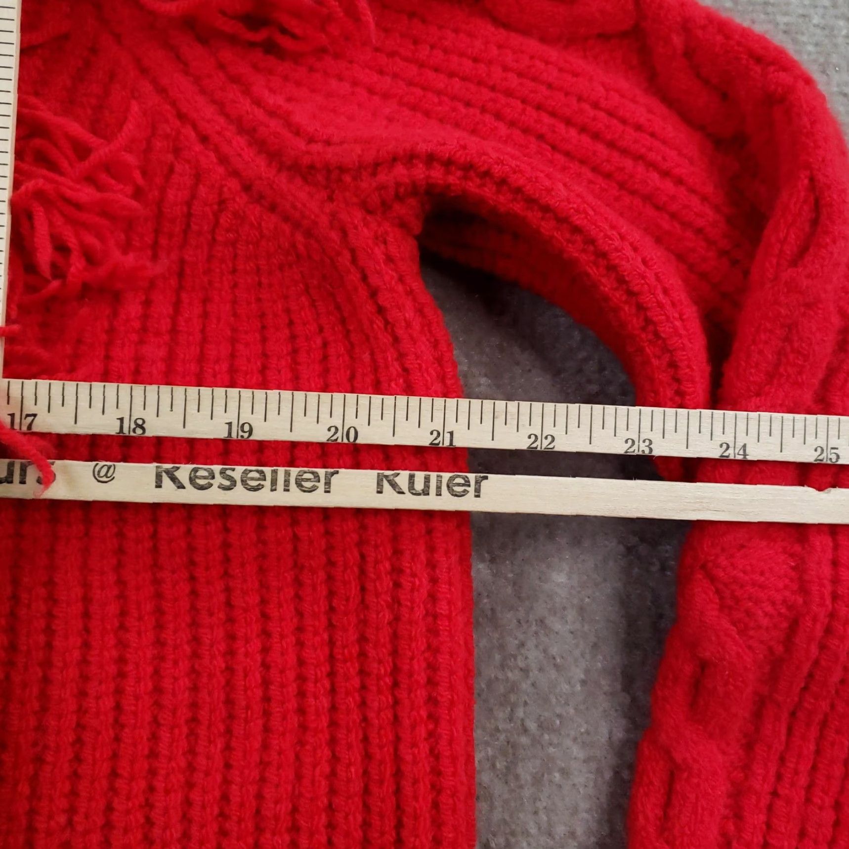 Vintage Tuckernuck Sweater Womens Medium Red Fringe Mock Neck Cable Knit Chunky Pullover Size M / US 6-8 / IT 42-44 - 3 Thumbnail