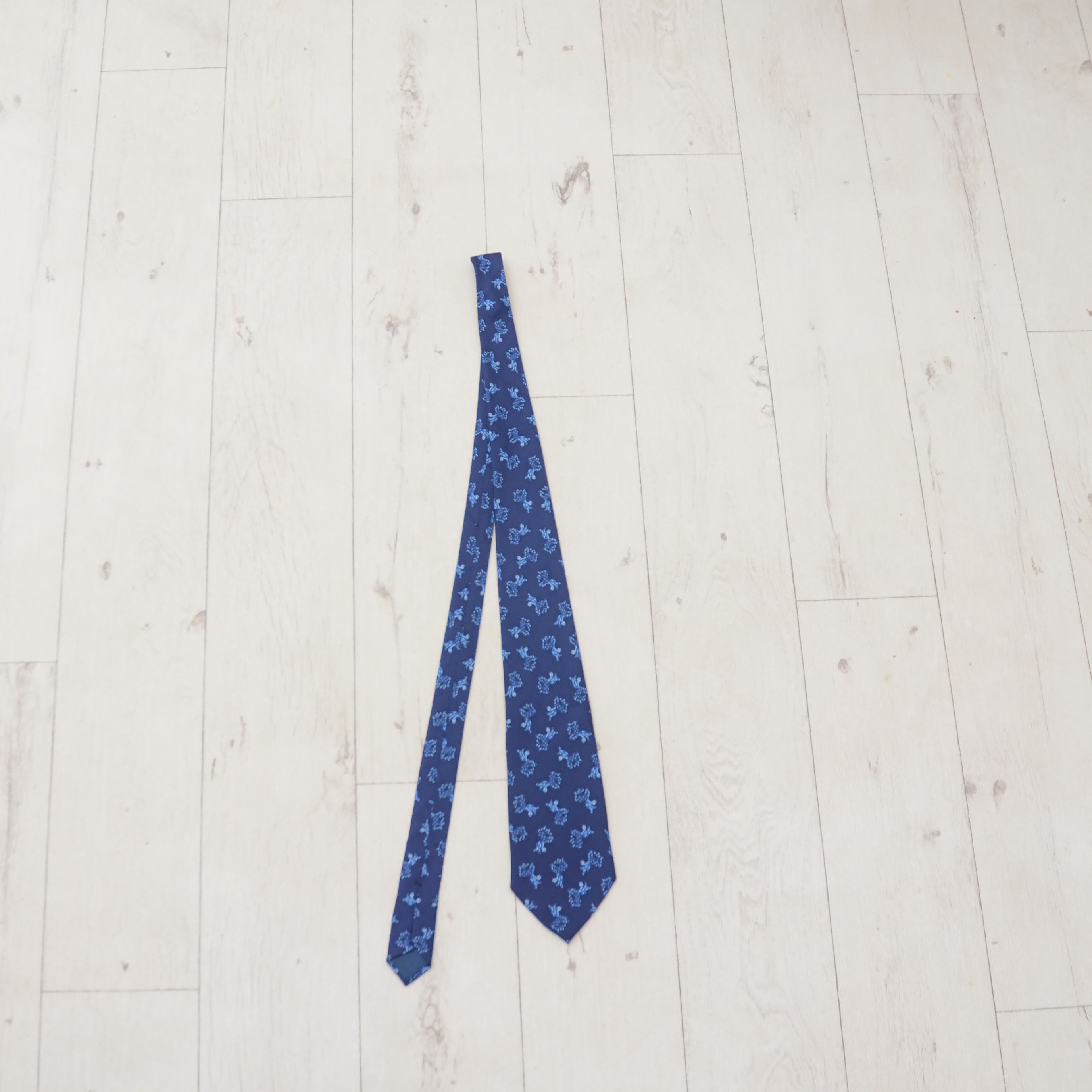 Vintage Berny’s Blue Silk Tie Print Ass Animals Design Made France Size ONE SIZE - 5 Thumbnail