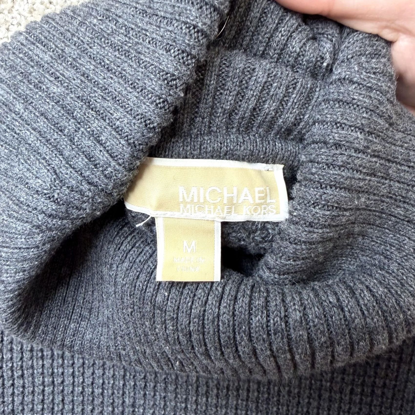 Vintage MICHAEL Michael Kors Sweater Womens M Gray Turtleneck Waffle-Knit Pullover Size M / US 6-8 / IT 42-44 - 3 Thumbnail