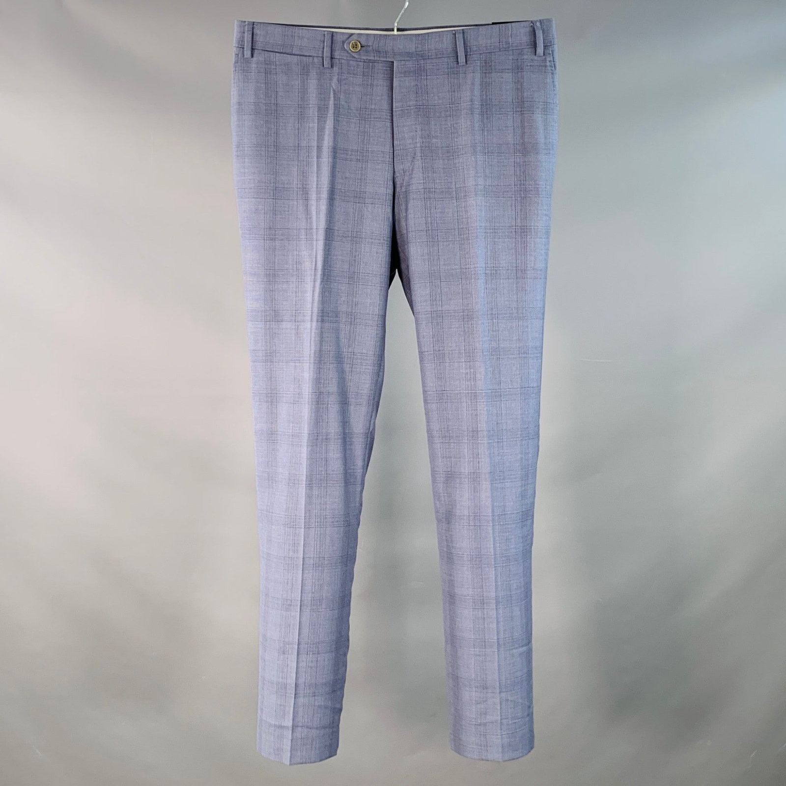 Canali Size 34 Blue Plaid Wool Flat Front Tapered Dress Pants Size US 34 / EU 50 - 1 Thumbnail
