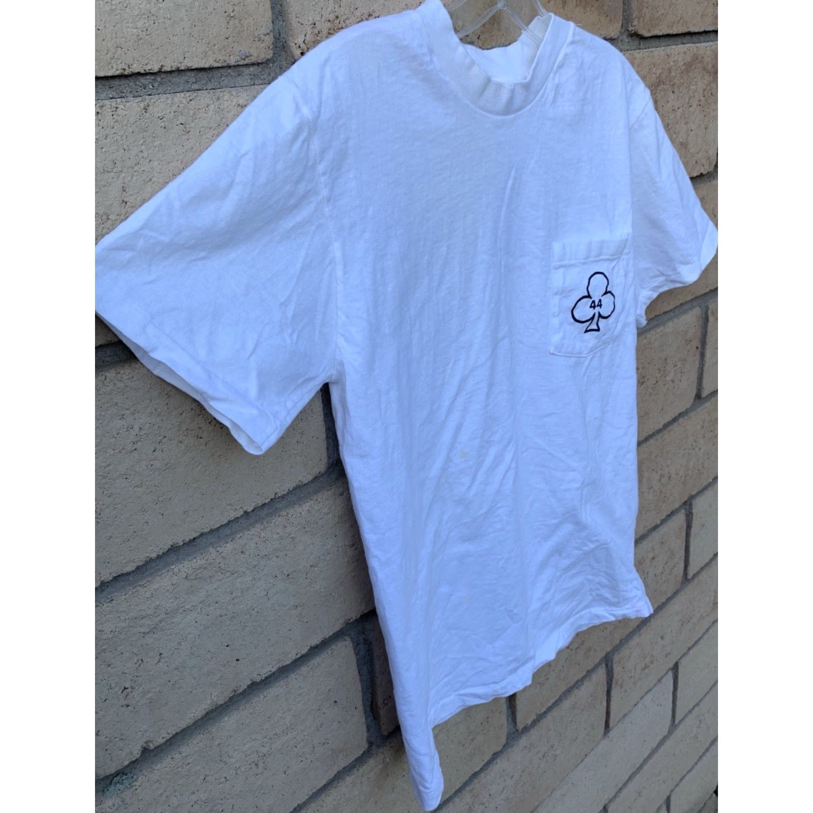 Hanes VINTAGE Hanes Beefy-T 44 Ace of Clubs Pocket T Shirt Mens M White Cotton Single Stitch Graphic Print 1980s Size US M / EU 48-50 / 2 - 4 Thumbnail