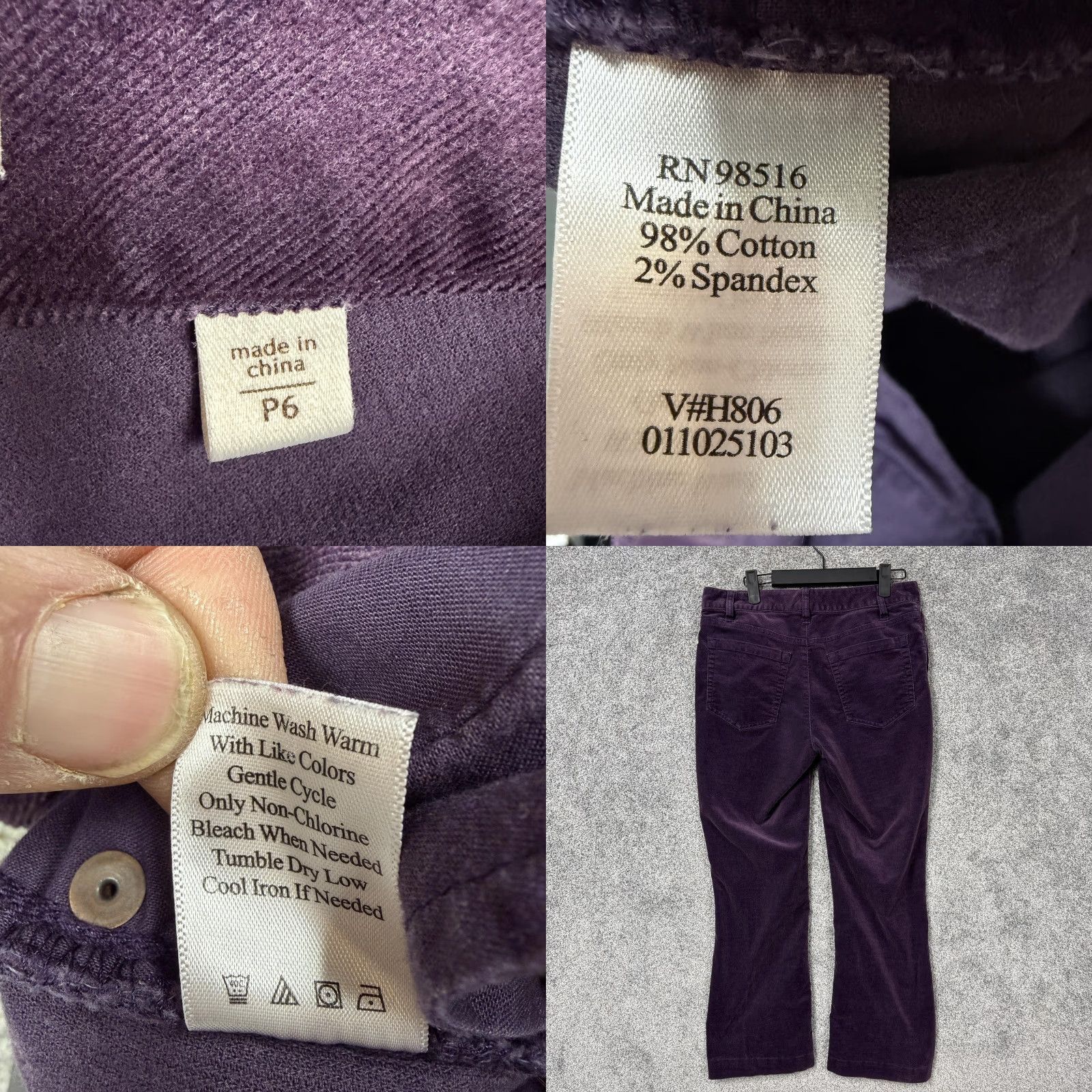 Coldwater Creek Coldwater Creek Pants P6 Petite Purple Corduroy Straight Leg Ankle Stretch Size 28" / US 6 / IT 42 - 8 Thumbnail