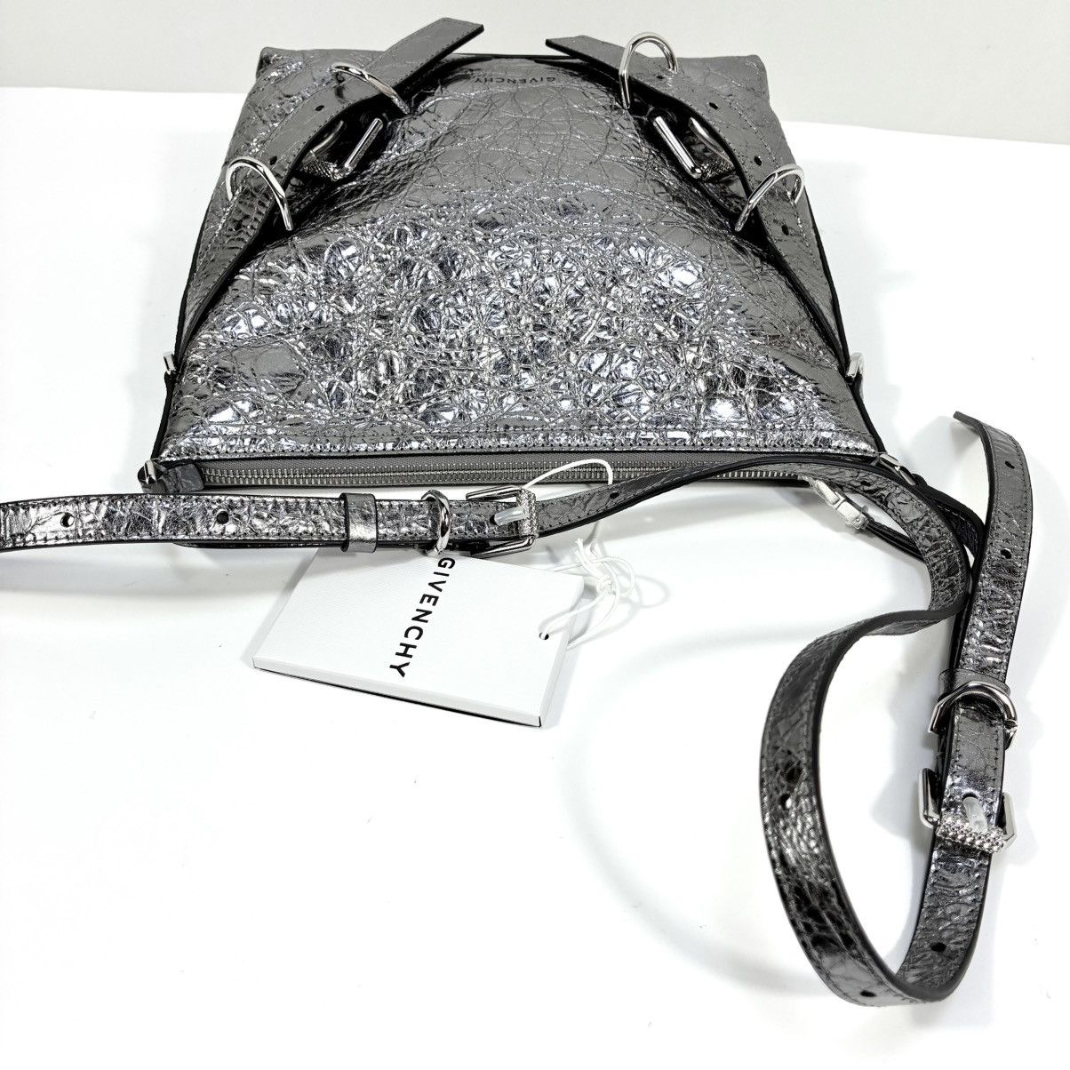 Givenchy Givenchy Small Voyou Laminated Leather Crossbody Bag Silver Size ONE SIZE - 16 Thumbnail