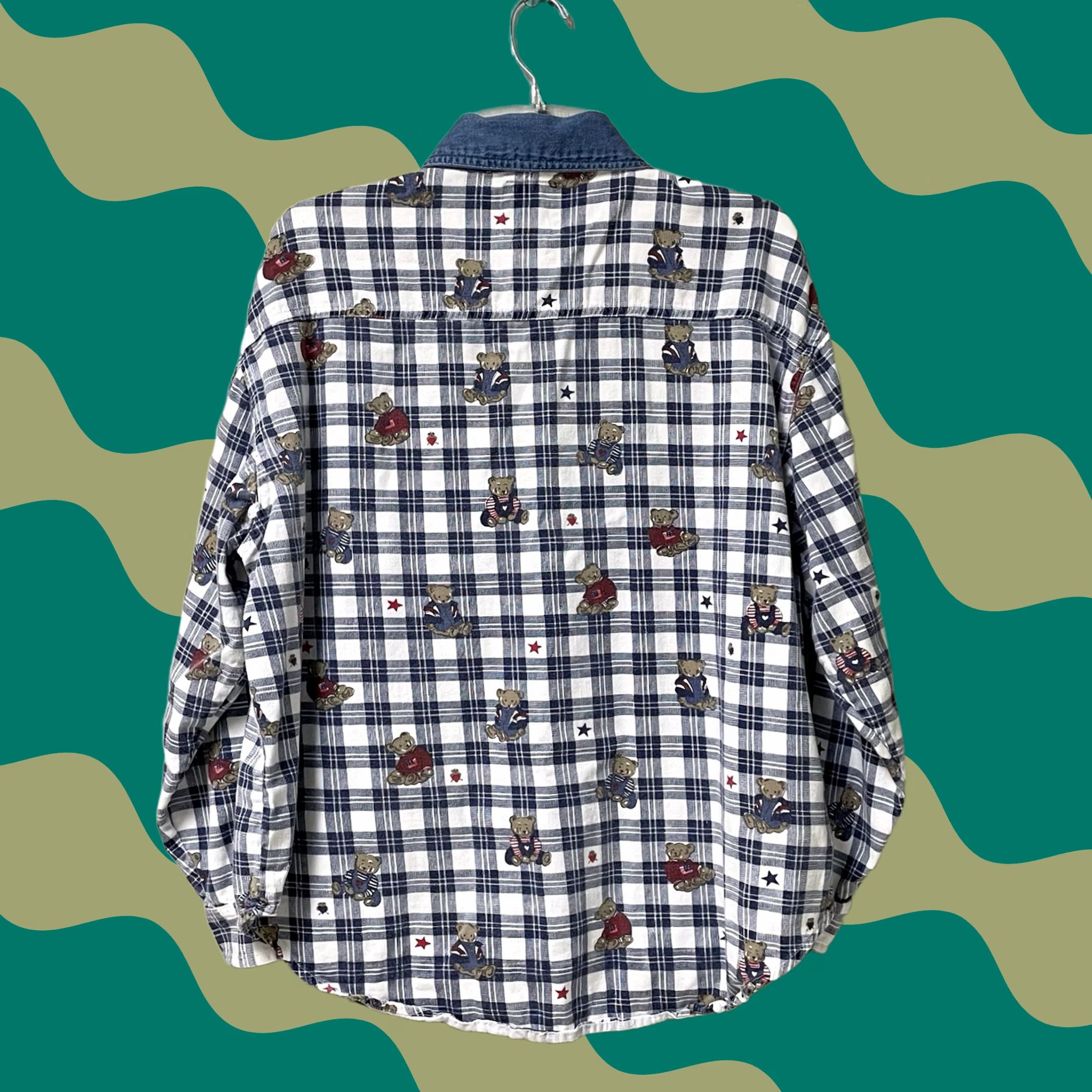 Vintage VINTAGE Quizz Women Blue Plaid Patriotic Teddy Bear Button-Up Long Sleeve Shirt 18 XL Size XXL / US 16-18 / IT 52-54 - 1 Thumbnail