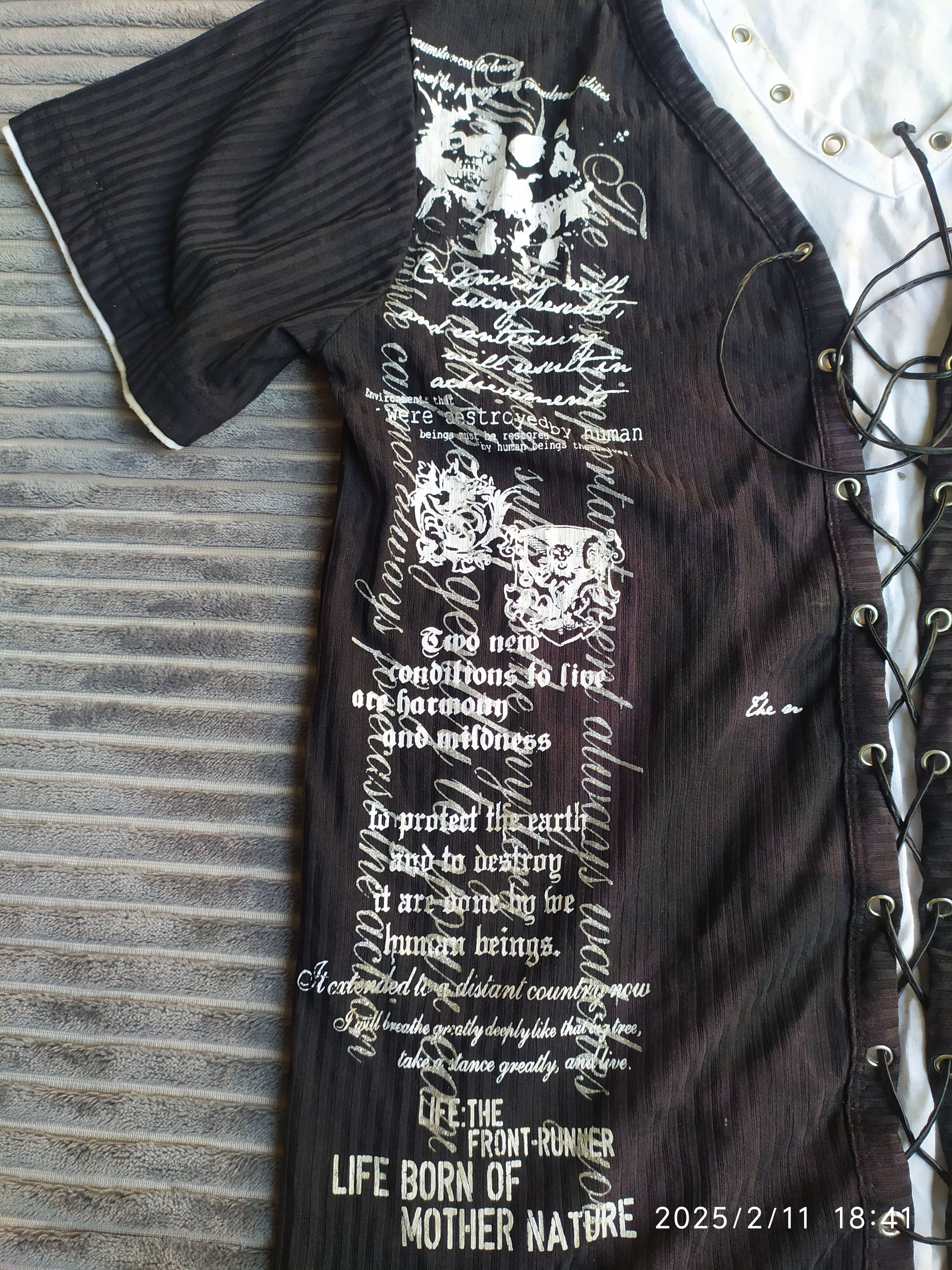 If Six Was Nine × Japanese Brand × KMRii Y2K Euroyal Double Layered Laces Poem Skull Shirt Size US L / EU 52-54 / 3 - 9 Thumbnail