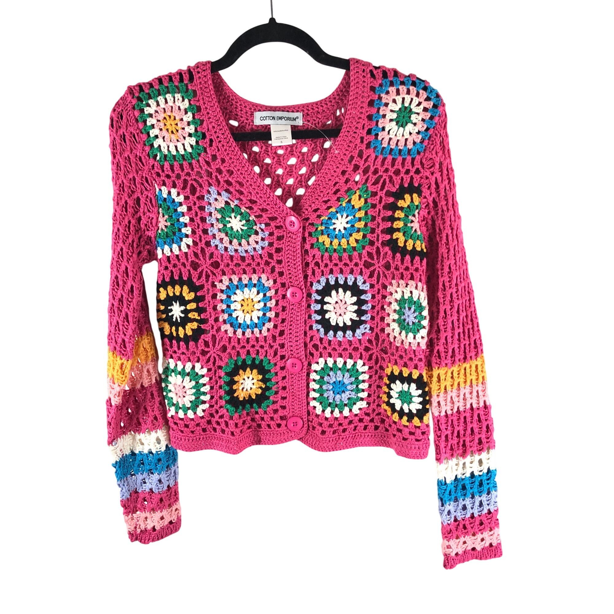 Other Cotton Emporium Womens Crochet Cardigan Sweater Granny Squar Size S / US 4 / IT 40 - 1 Thumbnail
