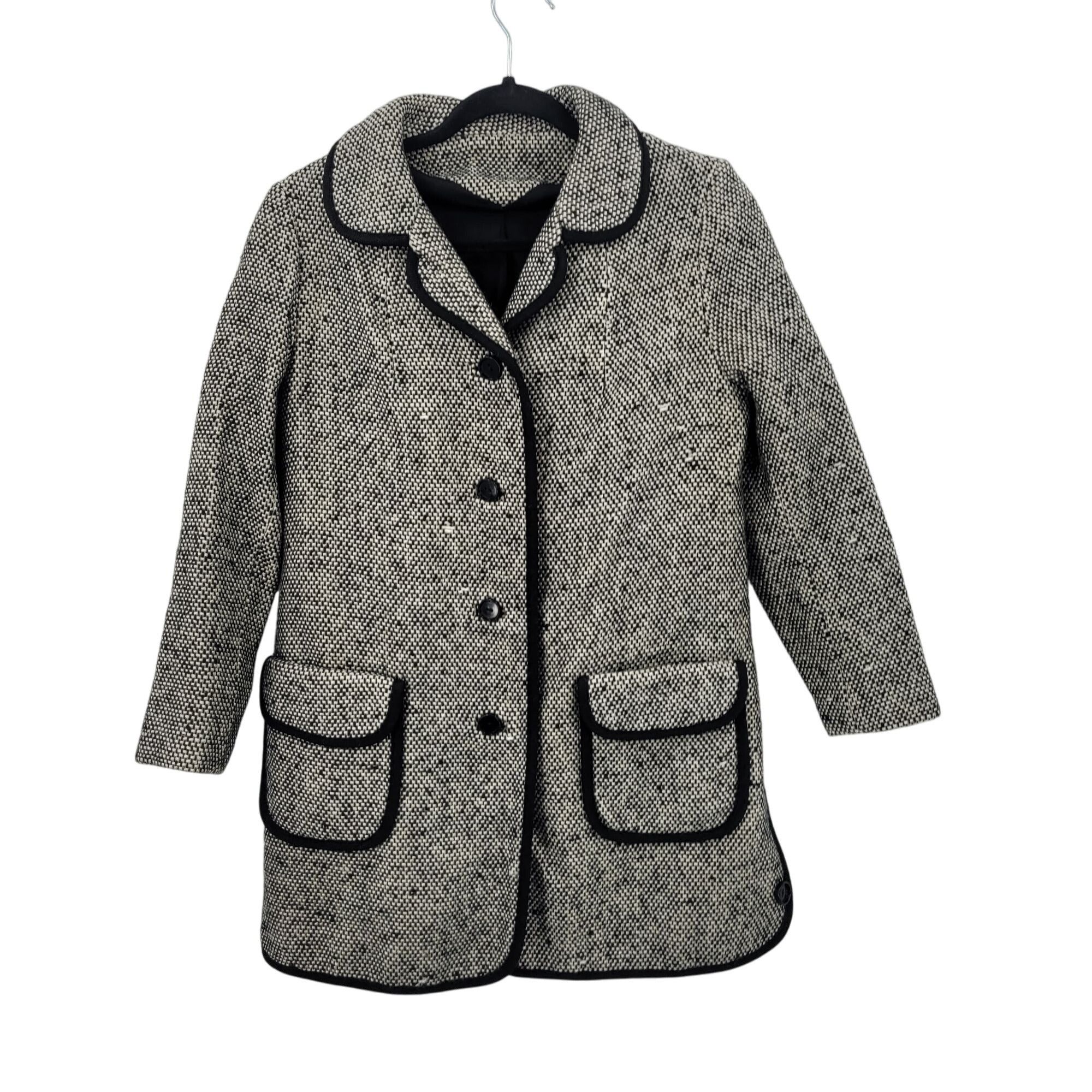 Vintage Vtg 70s Petite Tweed Long Line Coat Sz PS Black White Contra Size S / US 4 / IT 40 - 1 Thumbnail