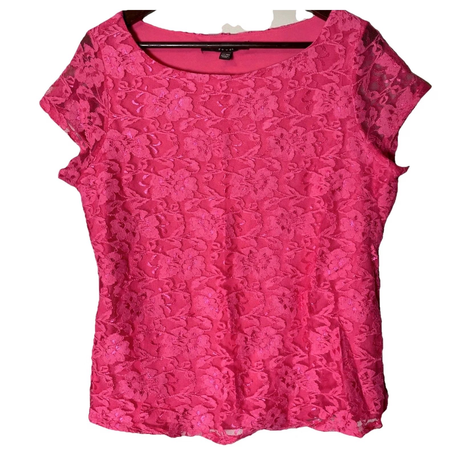 Vintage VINTAGE Fever True Y2K Pink Lace Top Blouse Short Sleeve Round Neck XL Girls Womens Casual Party/Cocktail Wedding 90s Floral Fairy Angel Size XL / US 12-14 / IT 48-50 - 2 Thumbnail