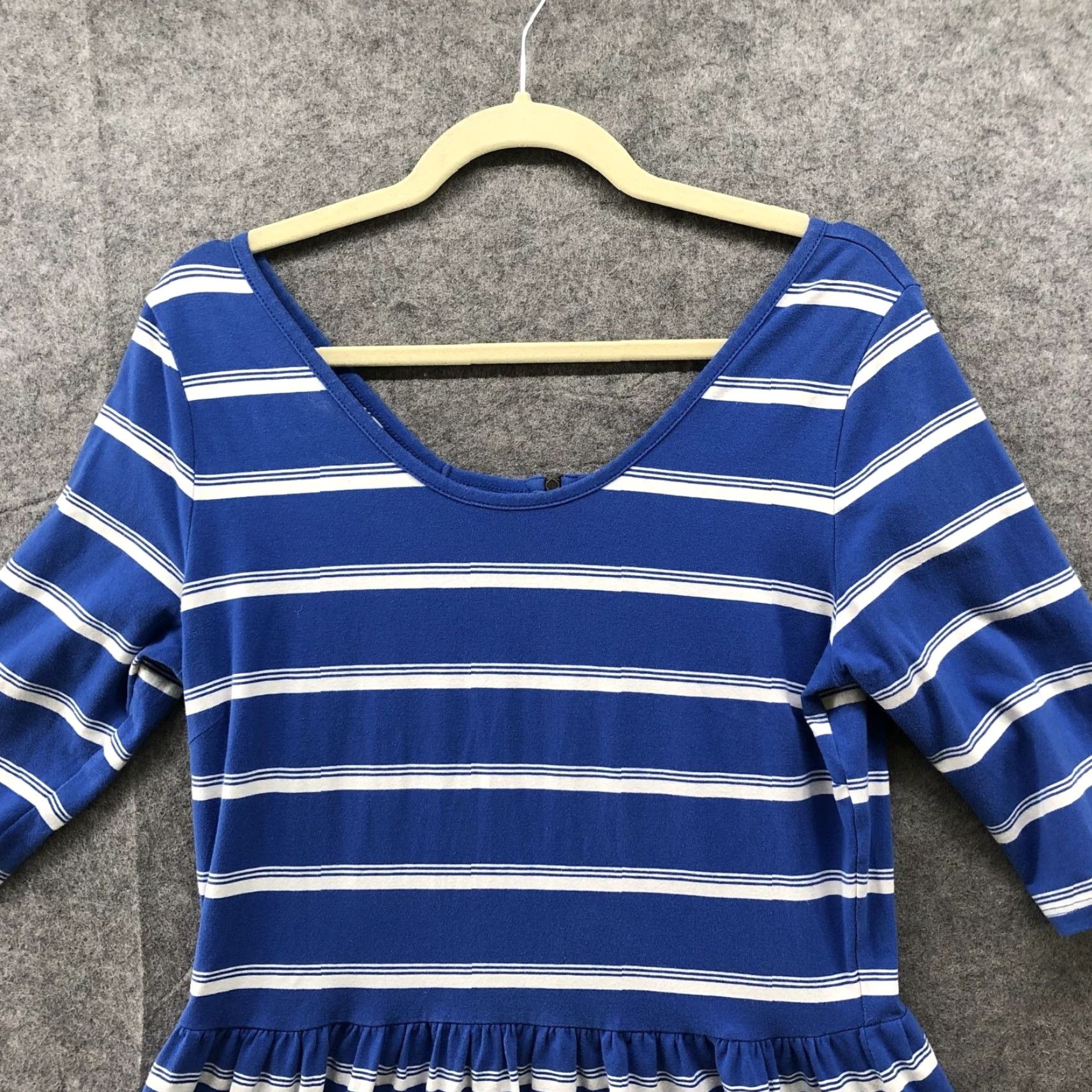 Vintage Hanna Andersson Dress Shirt Dress Womens M Blue White Striped Scoop Neck 1/2 Sleeve Knit Pockets A-Line Casual Size M / US 6-8 / IT 42-44 - 3 Thumbnail