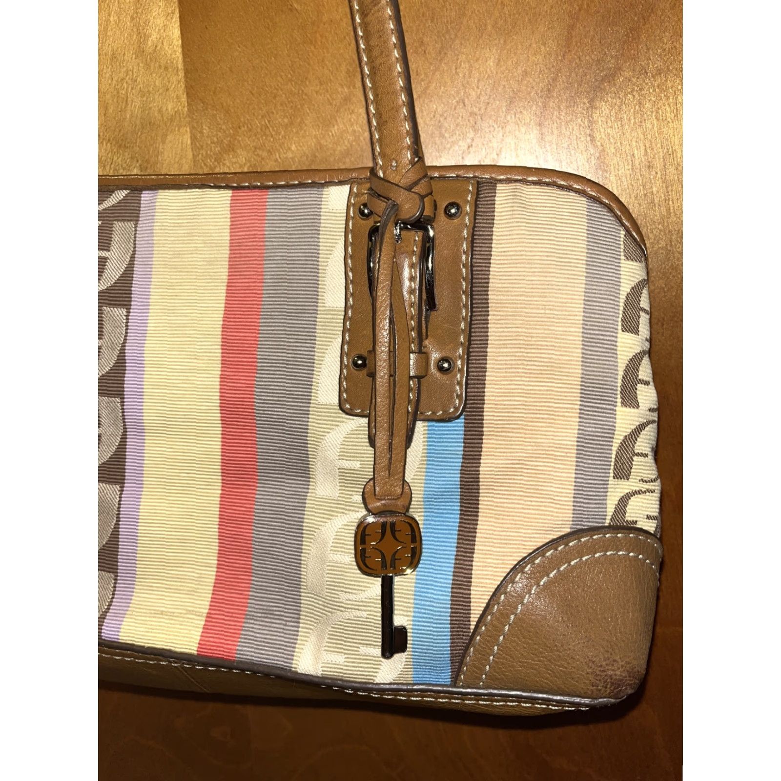 Fossil FOSSIL Leather Shoulder Bag Women Medium Patchwork Stripe Casual Travel Leather & Fabric Exterior Size ONE SIZE - 2 Thumbnail