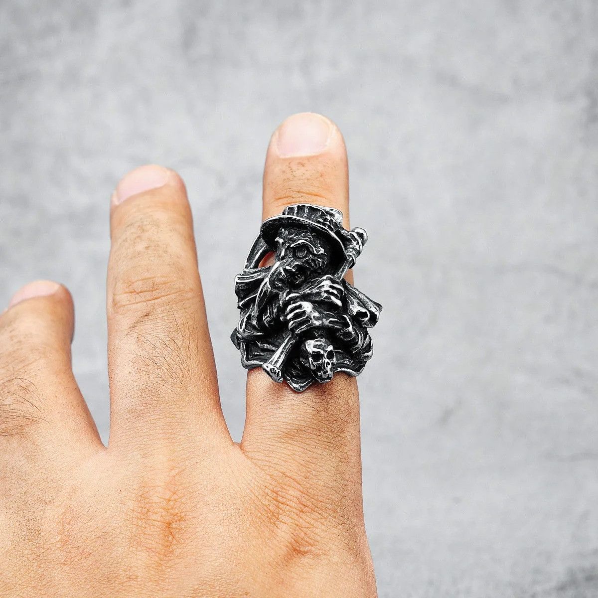 Jewelry Raven Scythe Skull Ring Streetwear Jewelry Fashion Gift Size ONE SIZE - 1 Thumbnail