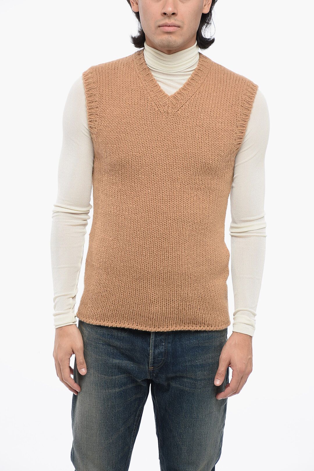 Dolce & Gabbana og1mm0825 Re-Edition Sleeveless Wool Blend Sweater in Beige Size US S / EU 44-46 / 1 - 1 Thumbnail