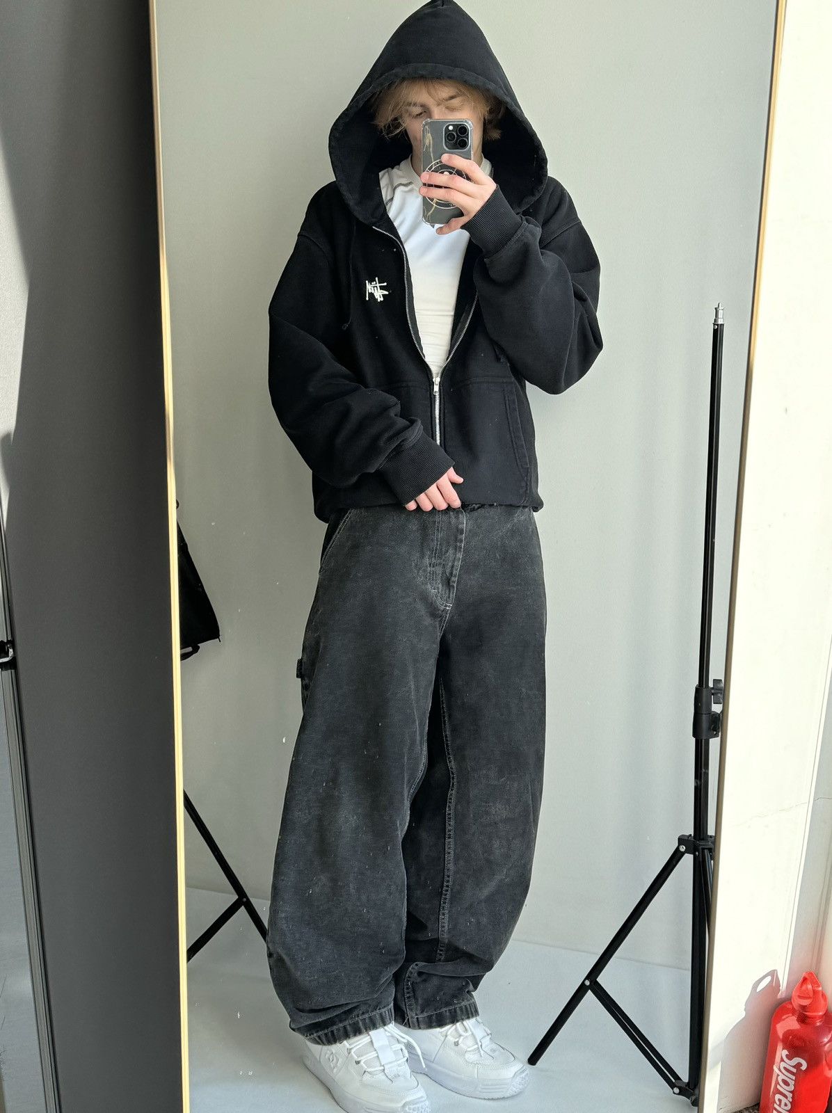 Stussy × Vintage STUSSY Big Logo LOGO VINTAGE OVERSIZE Zip Up Black HOODIE Size US XXL / EU 58 / 5 - 20 Thumbnail