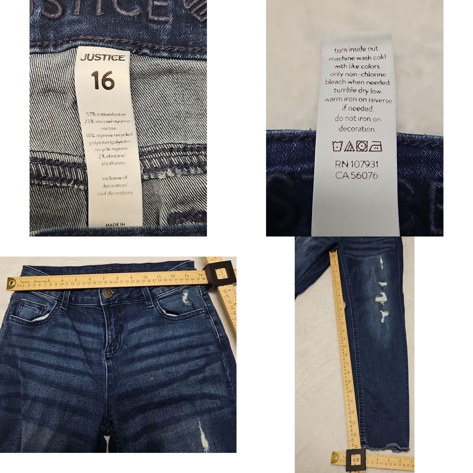 Vintage VINTAGE Justice Juniors Size 16/women’s XS Skinny Jeans Distressed Raw Hem Denim Blue Size 38" / US 16 / IT 52 - 8 Thumbnail
