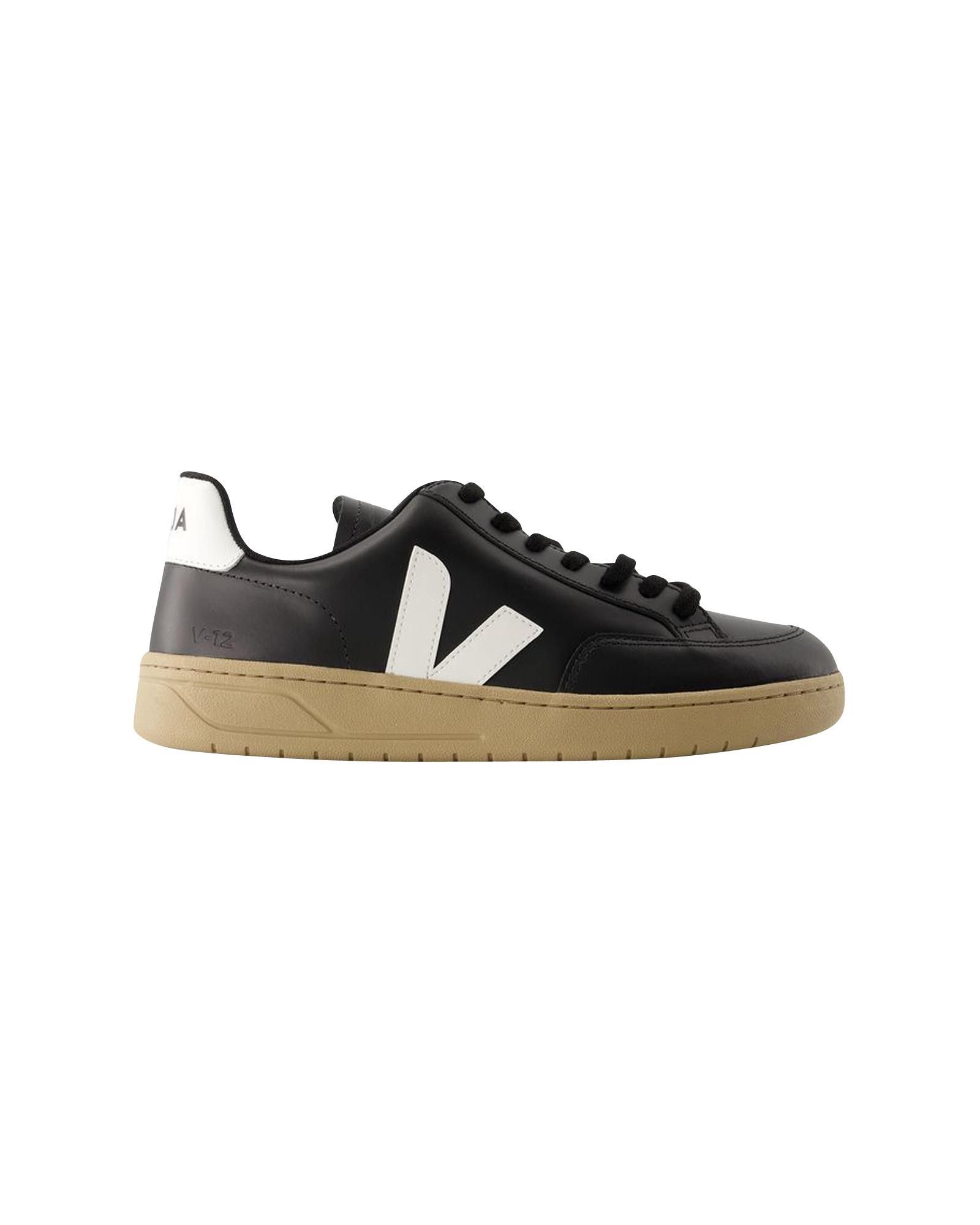 image of Veja Leather V-12 Sneakers With Wild Rubber Sole in Black, Men's (Size 9)