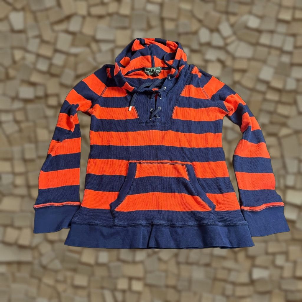 Vintage Lauren Active Hoodie Women L Blue Orange Striped Lace Pullover Vintage Modern Casual Jacket? Size L / US 10 / IT 46 - 1 Thumbnail