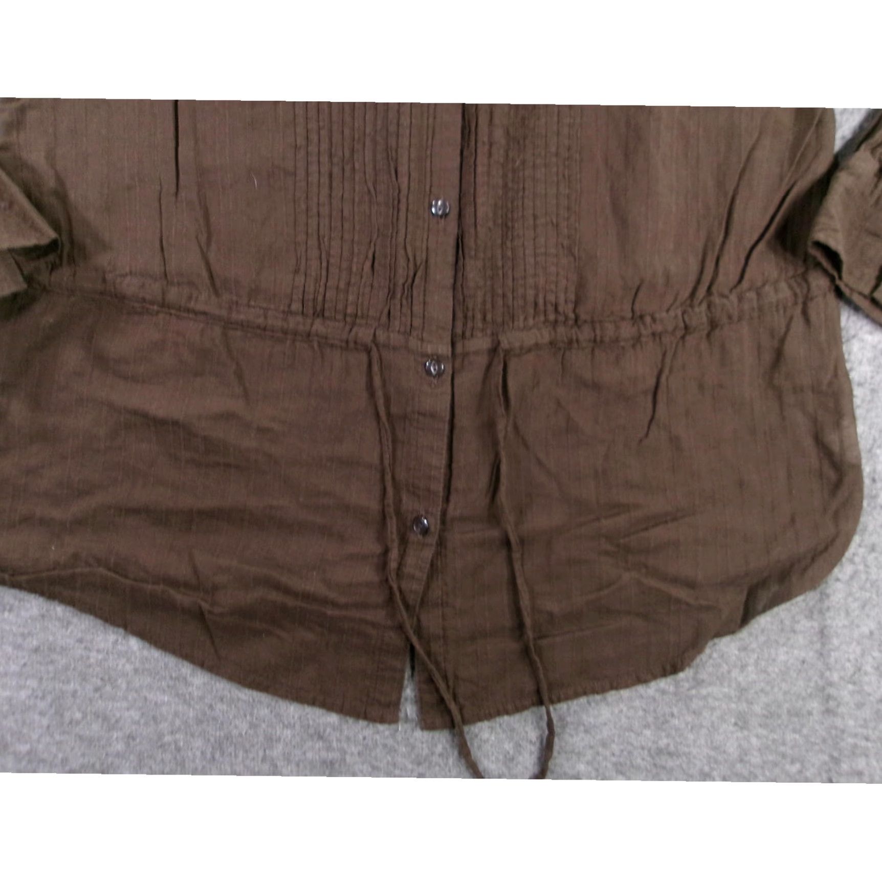 Gap GAP Blouse Shirt Women M Brown Pleated Top Casual Tunic Office Classic Knit Cotton Button Front Long Sleeve Collared Relaxed Fit Size M / US 6-8 / IT 42-44 - 3 Thumbnail