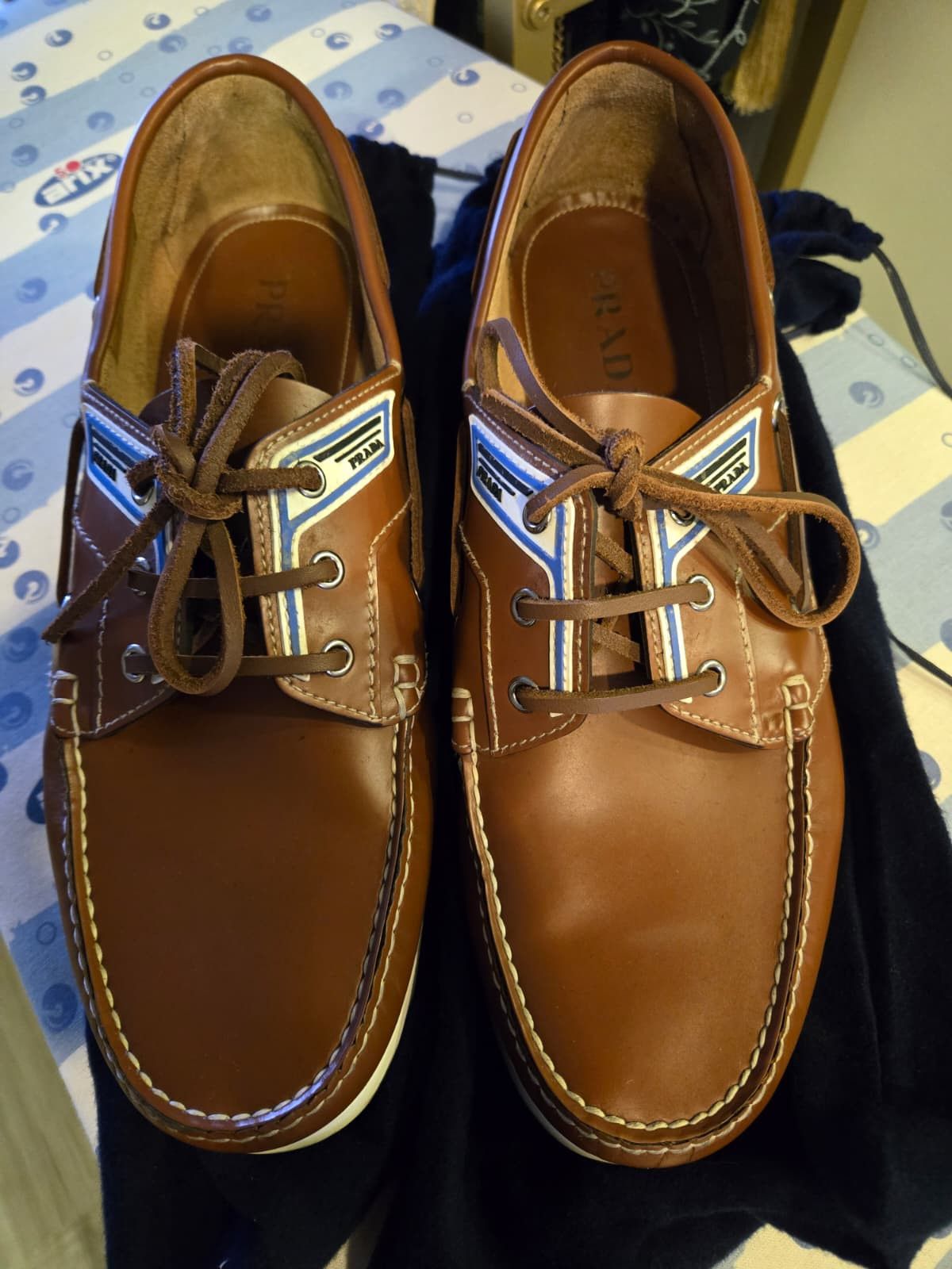 Prada Deck Spazzolato Leather Boat Shoes Loafers