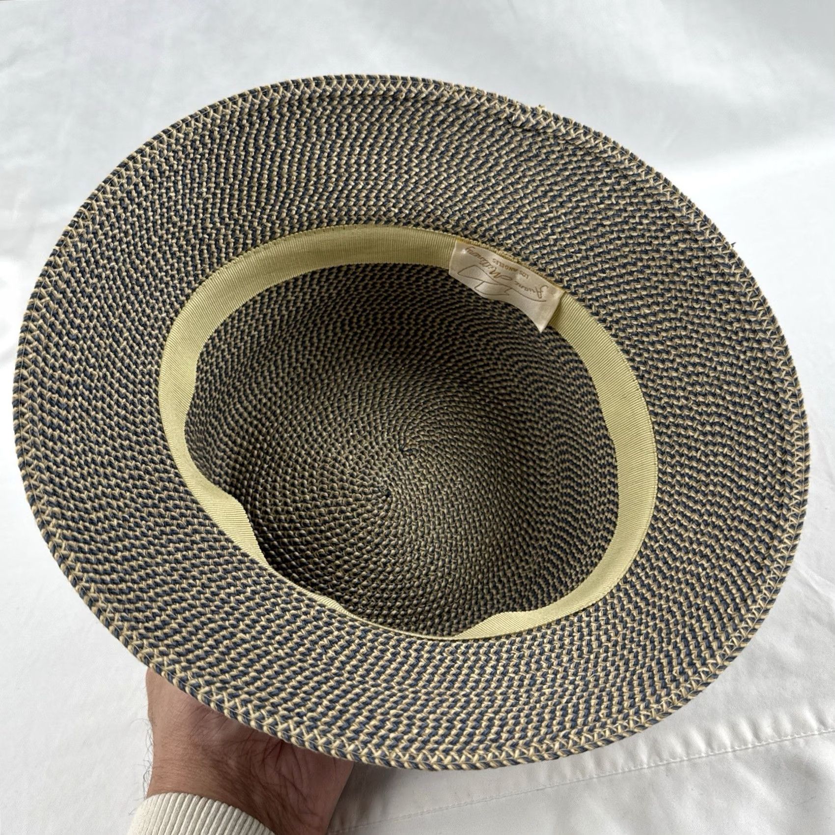 Vintage VINTAGE Ariane Millinery Bucket Hat Tan Navy Blue Two-Tone Braided Summer Beach Size ONE SIZE - 7 Thumbnail