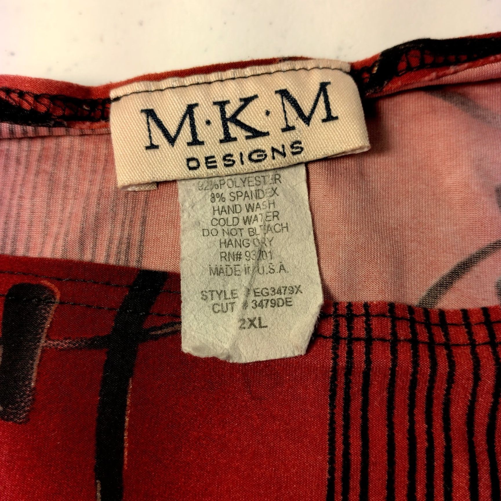 4SDESIGNS VINTAGE Abstract MKM Designs Shirt 2XL Plus Size Tunic Red Fultter Sleeve Gold Flaws Size XXL / US 16-18 / IT 52-54 - 5 Thumbnail