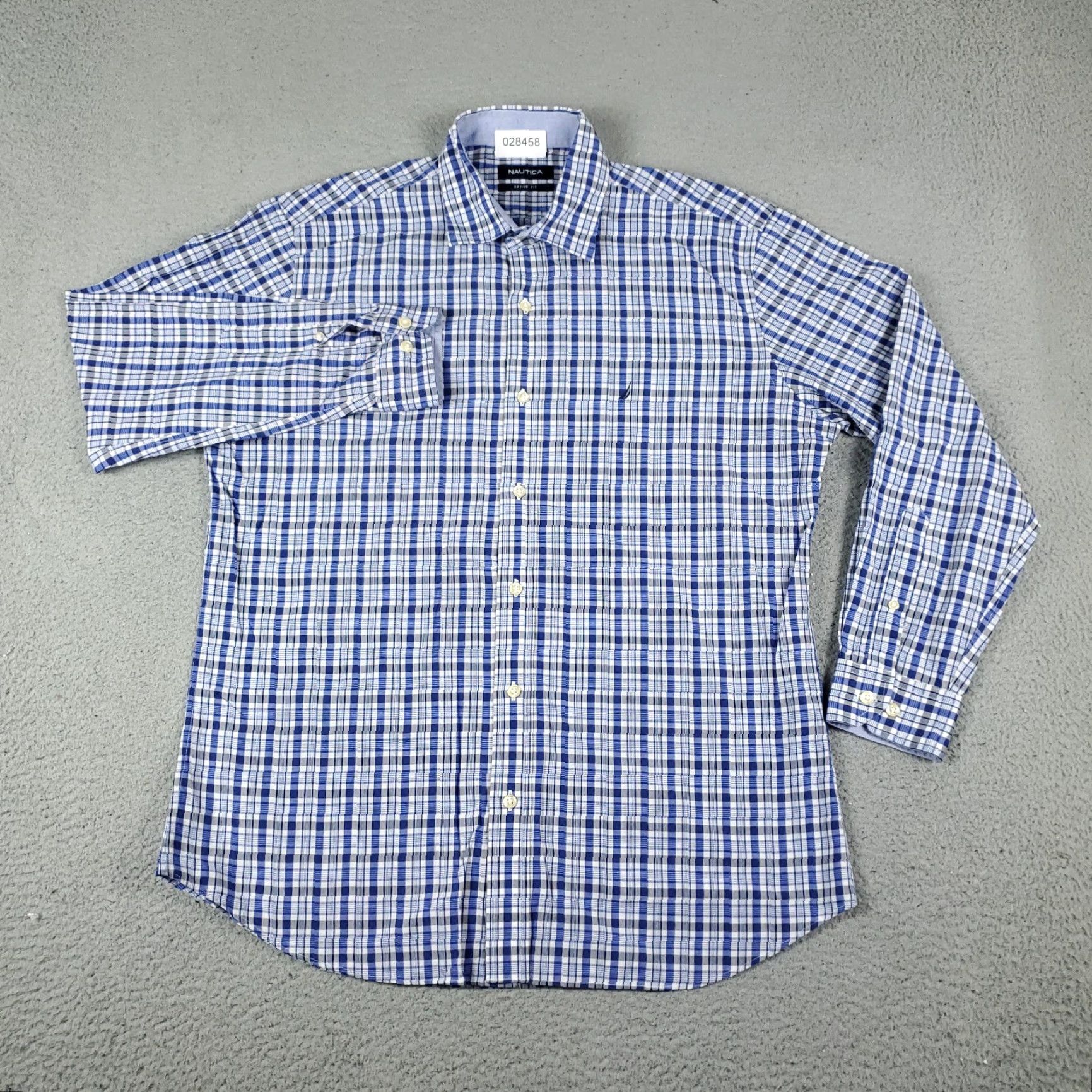 Nautica Nautica Dress Shirt Mens Size 16 Blue Plaid Long Sleeve Button Up Regular Fit Size 42R - 3 Thumbnail