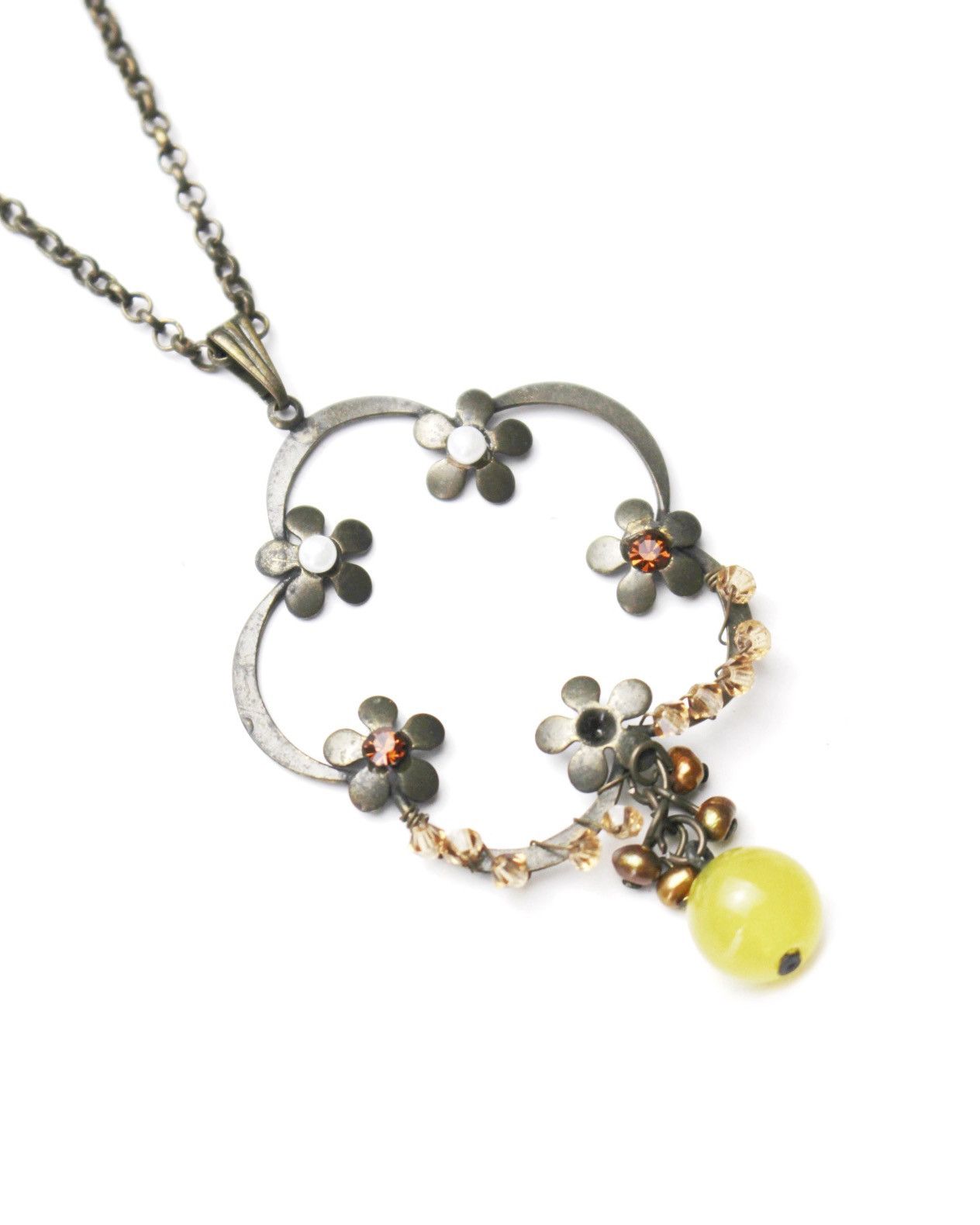 Vintage 2000S JAPANESE MADE FLORAL CHARM NECKLACE WITH LEMON BEAD Size ONE SIZE - 2 Thumbnail