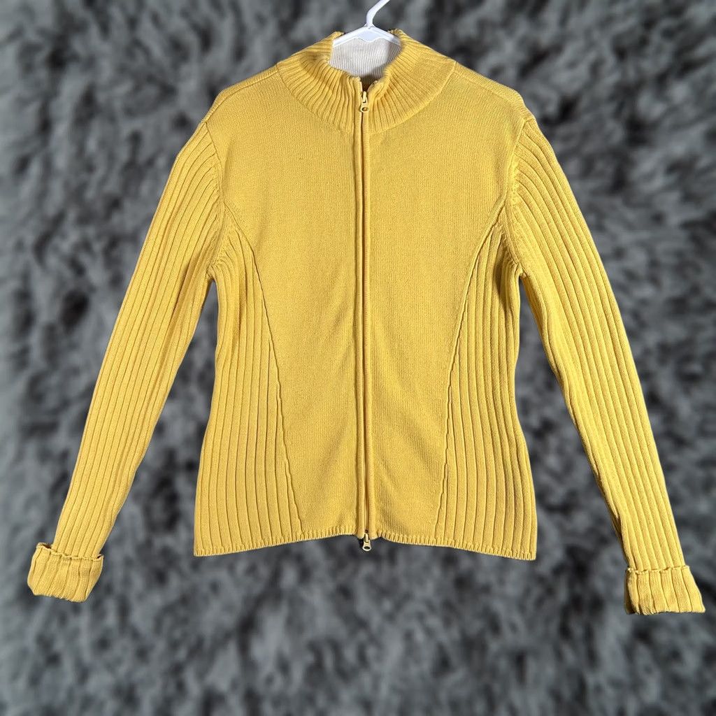 Tommy Hilfiger VINTAGE Tommy Hilfiger Sweater Womens XL Yellow Full Zip Mock Neck Knit Cotton Size XL / US 12-14 / IT 48-50 - 1 Thumbnail