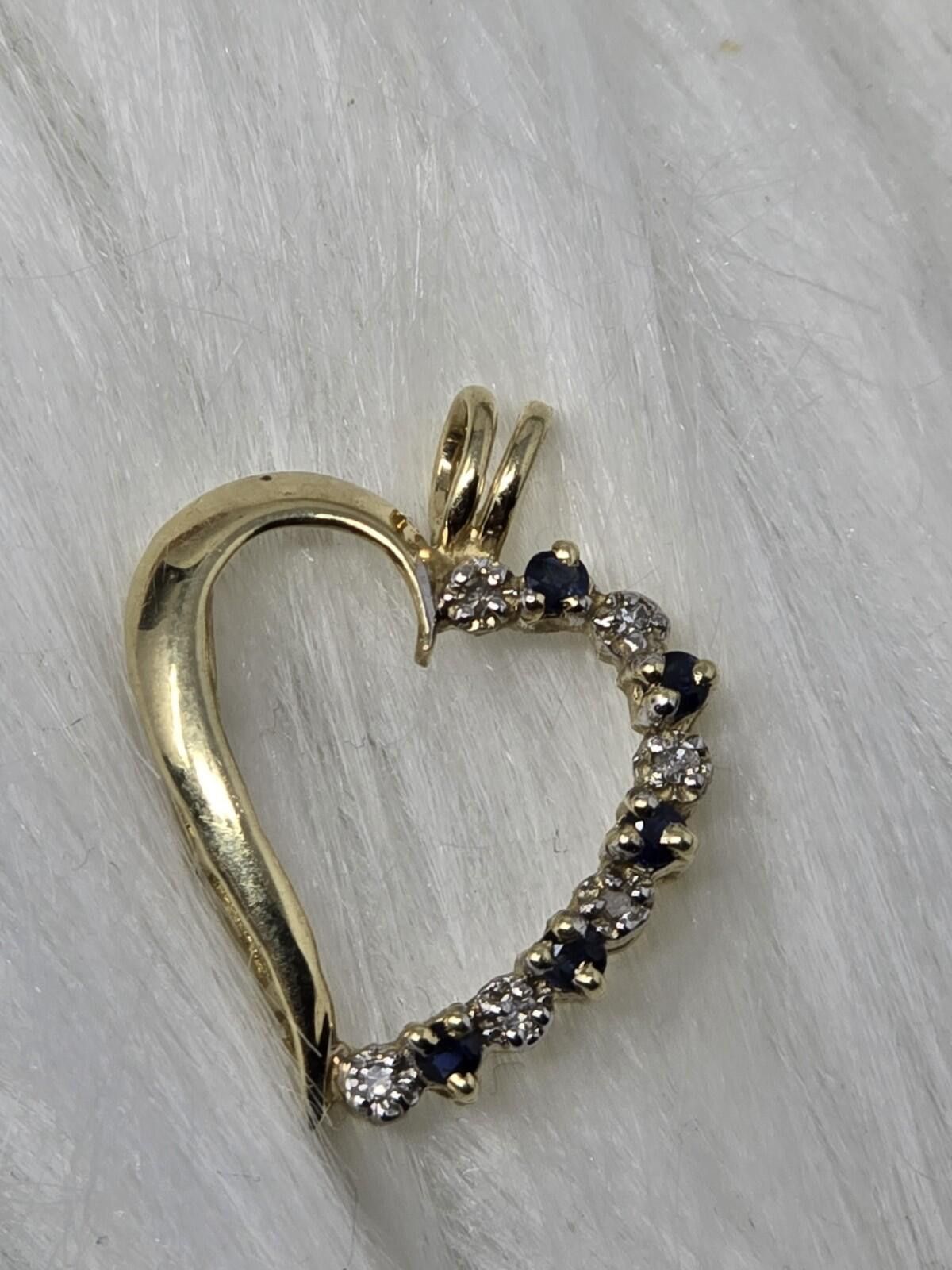 The Unbranded Brand 10k Gold Diamond Blue Sapphire Open Heart Pendant Size ONE SIZE - 1 Thumbnail