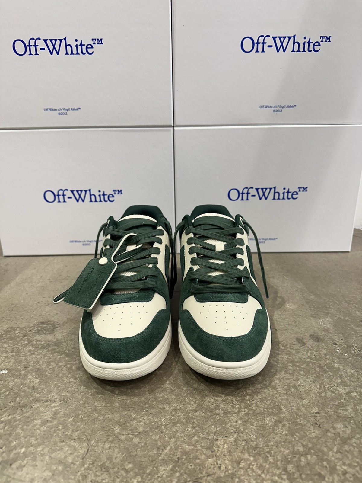 Off-White OFF-WHITE - Out of Office Suede Jet Green Ecru Sneakers Size US 12 / EU 45 - 2 Thumbnail