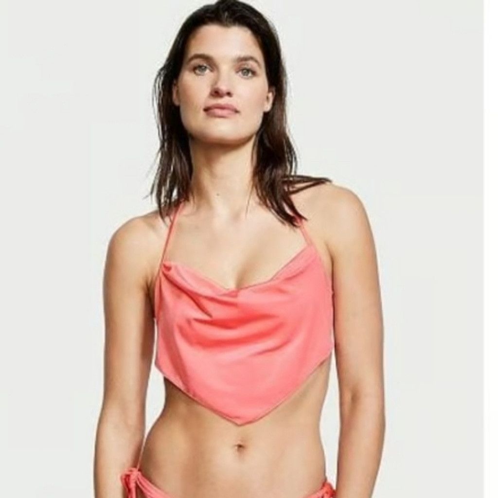 Victorias Secret NWT Victoria Secret Handkerchief Halter Bikini Top in Pink, Women's (Size XL)