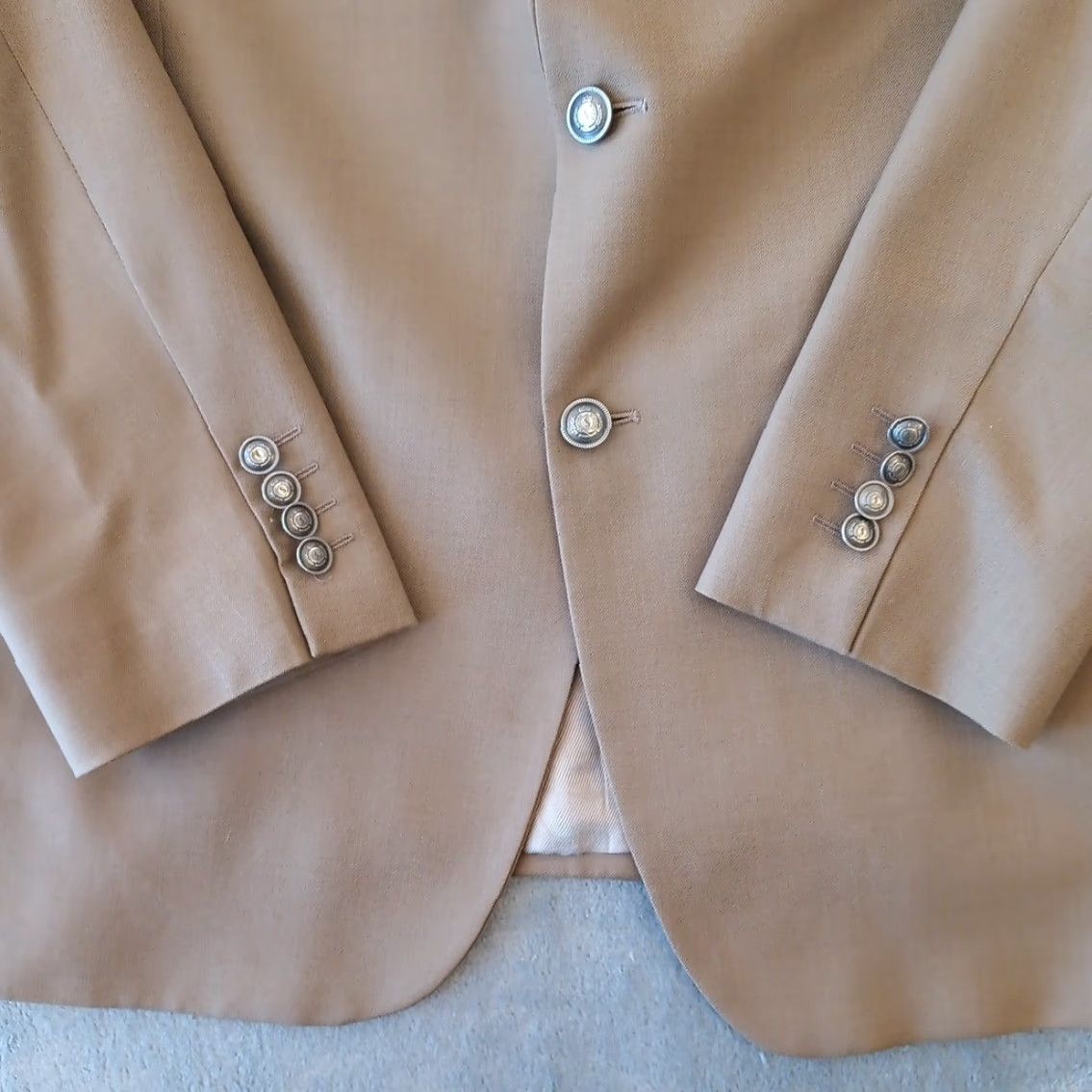 Stafford Stafford Blazer Mens 48 Long Beige Wool Single-Breasted Two-Button Notch Lapel 2 Piece Inner Pockets Vintage No Size 48R - 5 Thumbnail