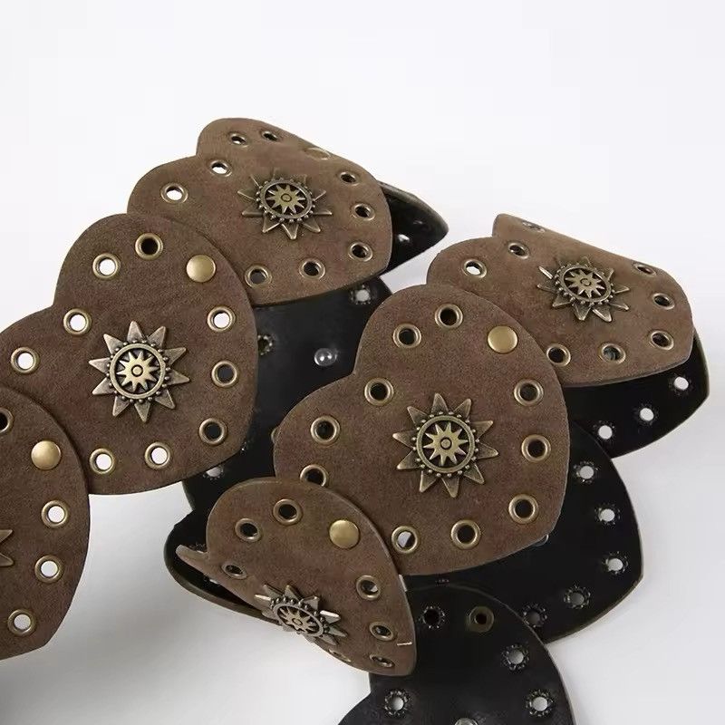 Leather × Vintage Brown PU Leather Pinned Heart Shape Bohemian Style Belt Size ONE SIZE - 4 Thumbnail