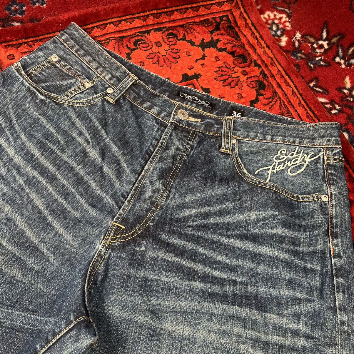 Ed Hardy Ed Hardy Denim Y2K Shorts NYC Skull Snake Tattoo Embroidery Size US 36 / EU 52 - 3 Thumbnail