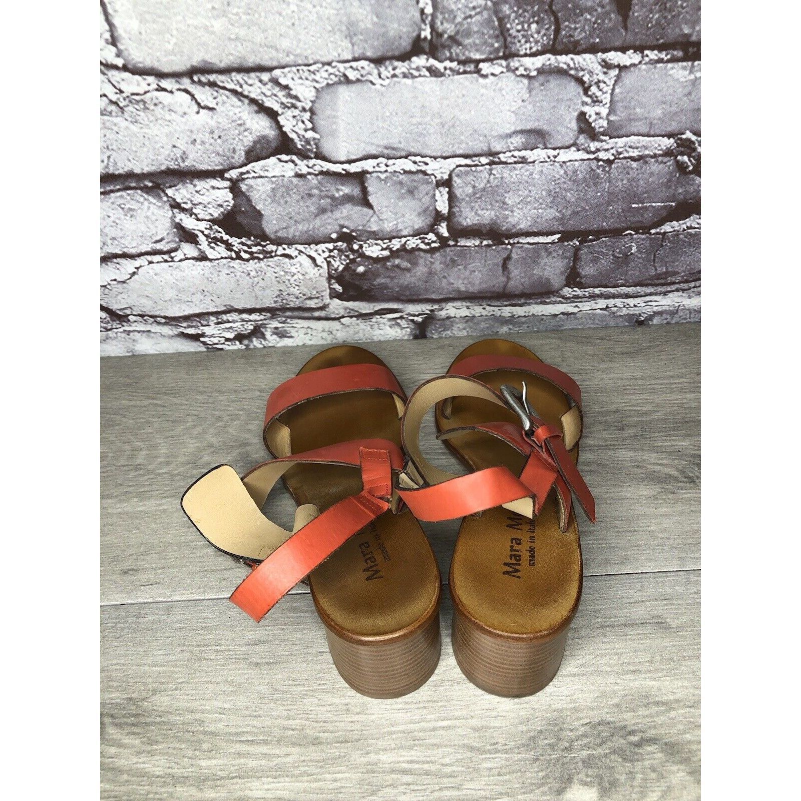 Other Mara Mei Orange Leather Ankle Strap Stacked Heeled Sandals W Size US 8 / IT 38 - 5 Thumbnail
