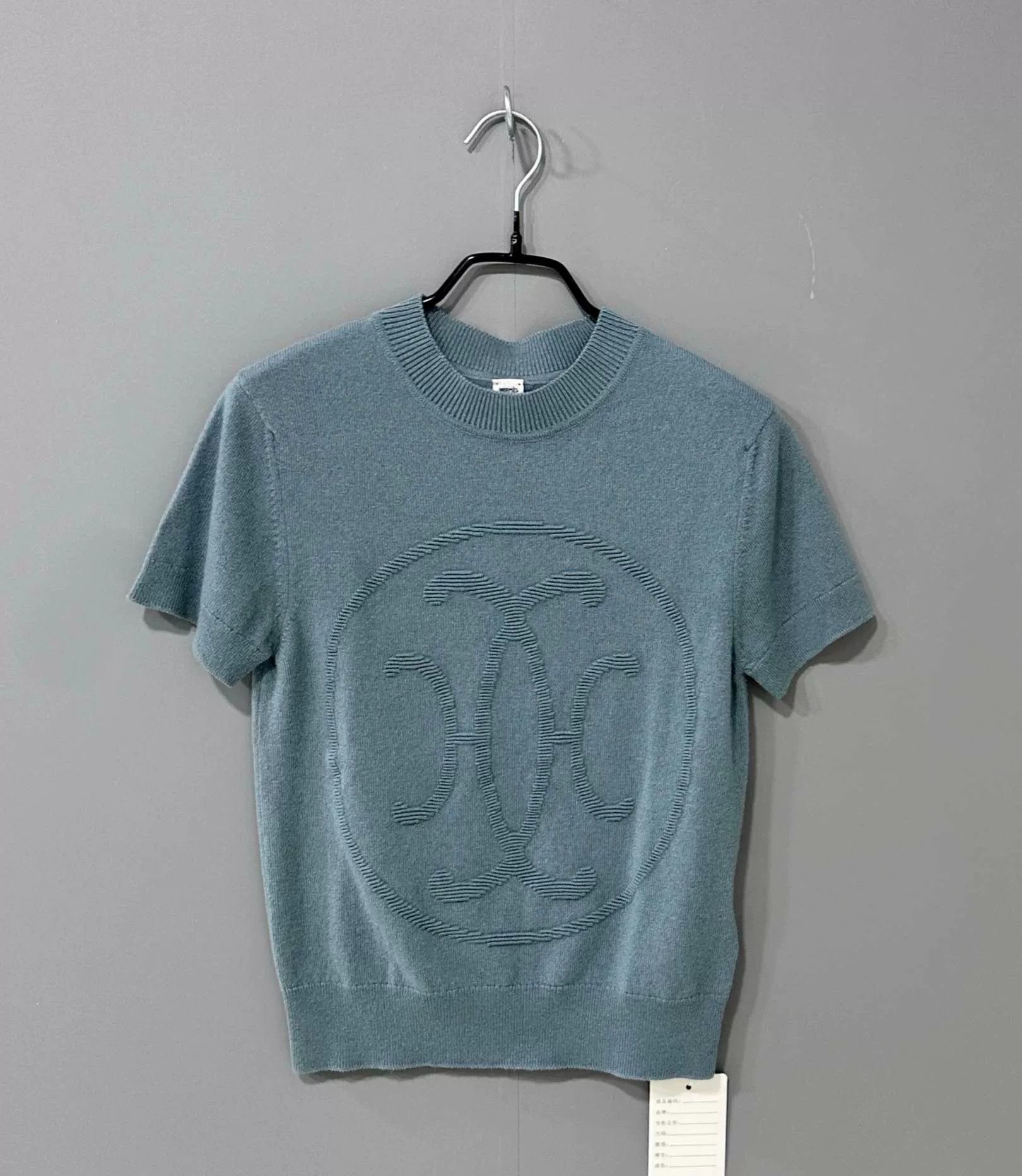 HERMES Logo Cashmere Knit Short Sleeve