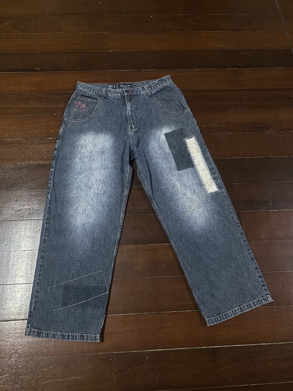 Designer × JNCO FIRE 🔥 NO BOUNDARIES WIDE LEG PATCH WORKS BELL BOTTOM Size US 36 / EU 52 - 1 Thumbnail