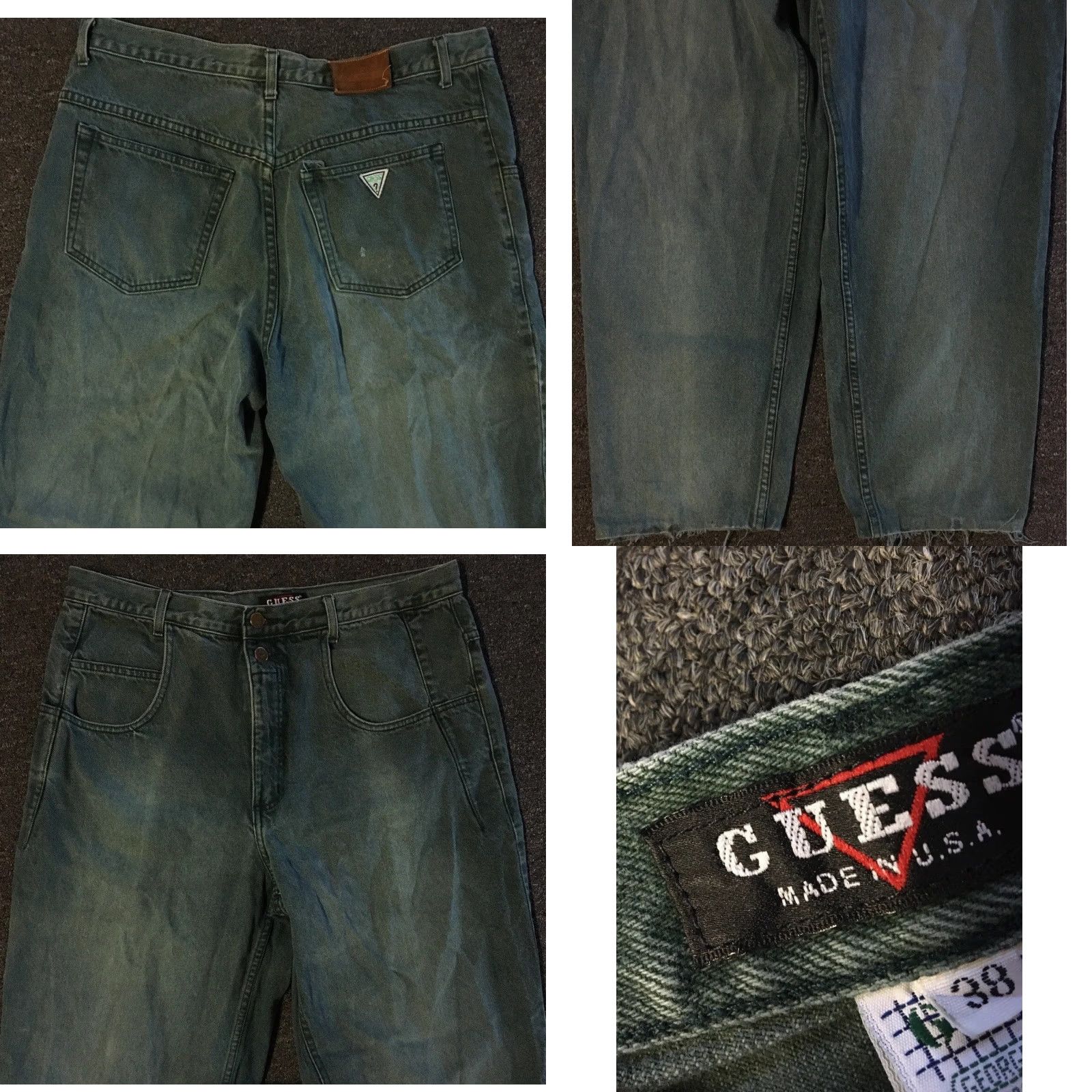 Guess VINTAGE GUESS Jeans 90s Distressed Baggy Green 35 USA Men Denim Distressed Hip Hop Grunge 80s Punk Rock Retro USA Logo Size US 35 - 8 Thumbnail