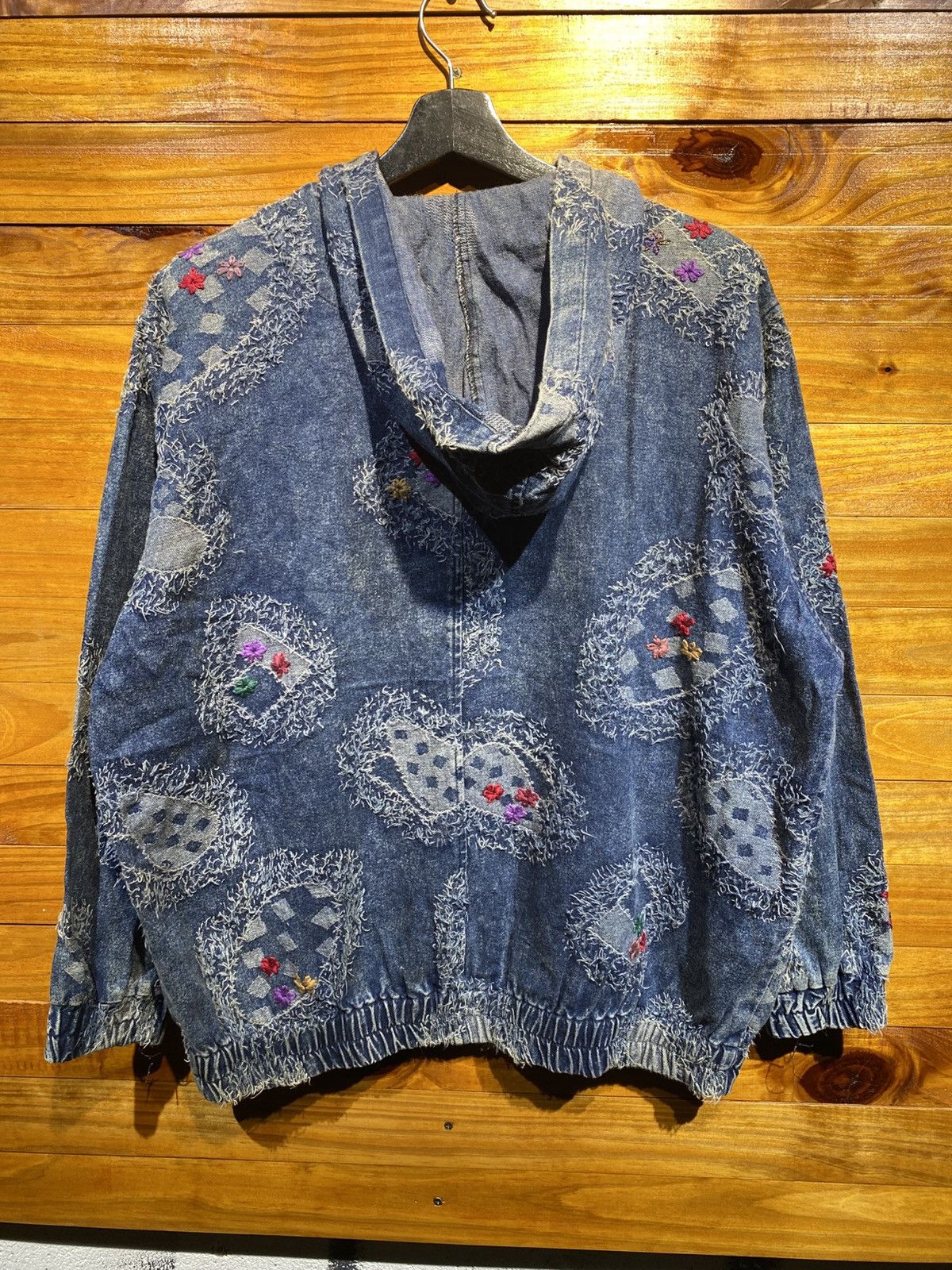 Vintage Vintage 90s Hyo Sung Embroidered Boro Denim Hoodie Jacket Size US L / EU 52-54 / 3 - 9 Thumbnail