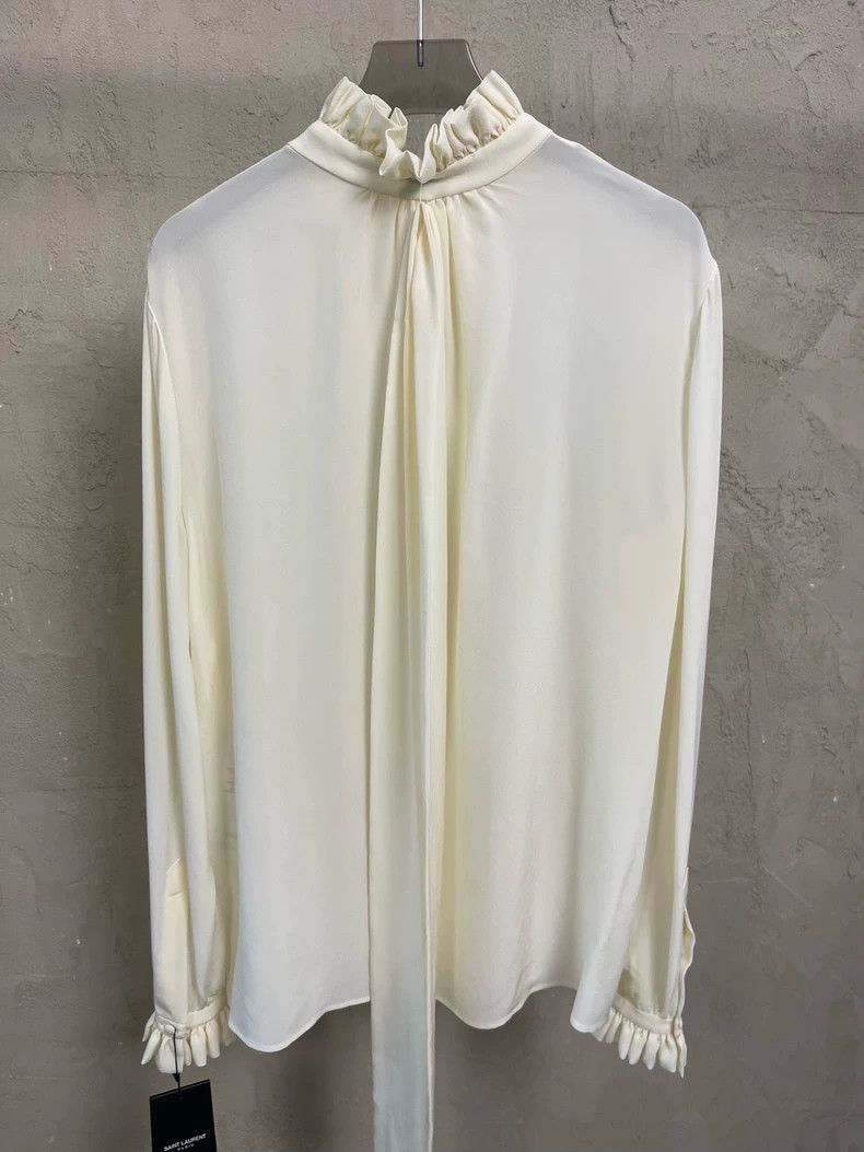 Saint Laurent Paris Saint Laurent Paris Saint Laurent Beige Silk Shirt with Ti Size US M / EU 48-50 / 2 - 3 Thumbnail