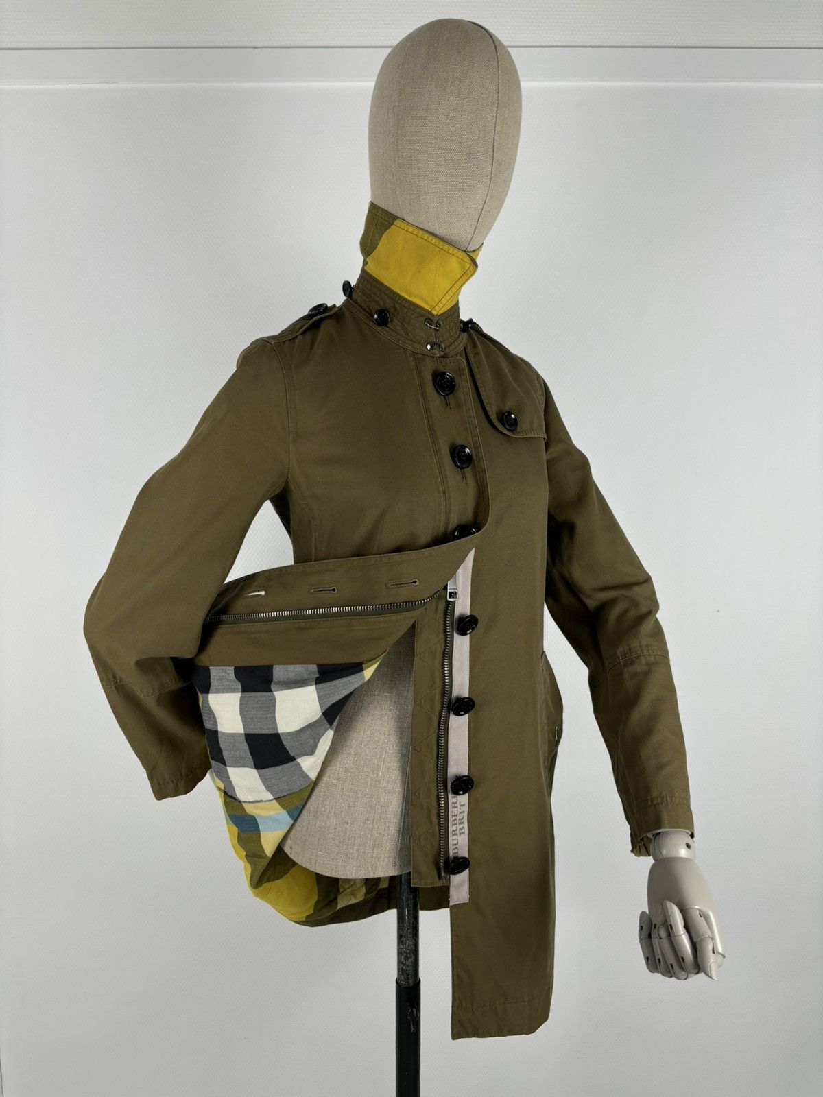 Burberry × Burberry Prorsum × Designer BRIT Nova Check Khaki Coat Hooded Trench Zip Jacket Bomber USA 4 UK 6 Size S / US 4 / IT 40 - 10 Thumbnail