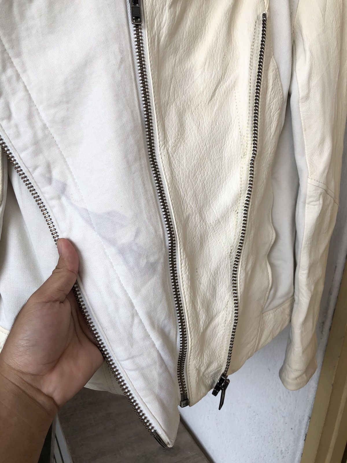 Helmut Lang Rare🔥 Helmut Lang Distressed Half Leather Jacket Hoodie Size S / US 4 / IT 40 - 9 Thumbnail