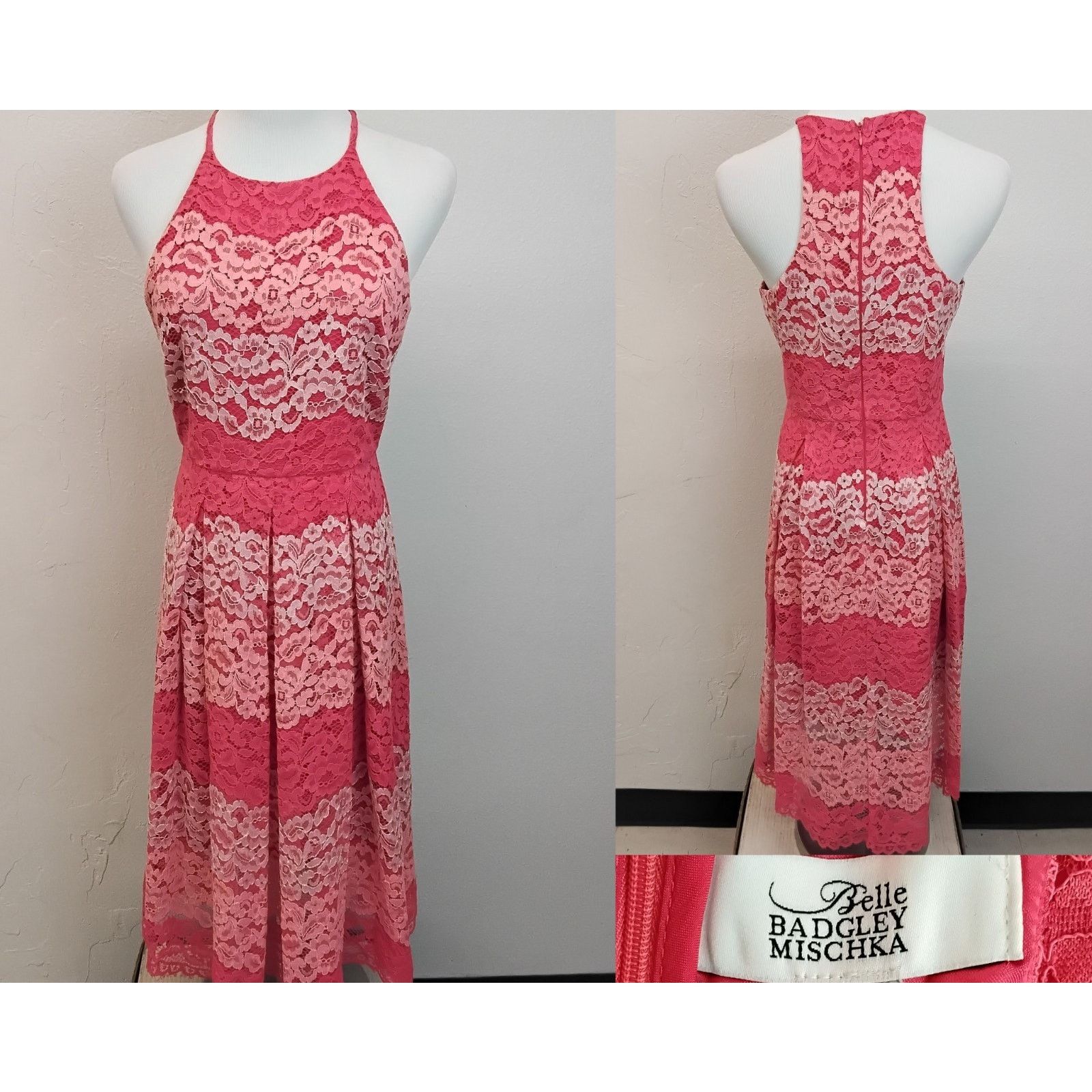 Badgley Mischka Belle Badgley Mischka Dress Women's 4 Pink Lace NWT Size S / US 4 / IT 40 - 1 Thumbnail