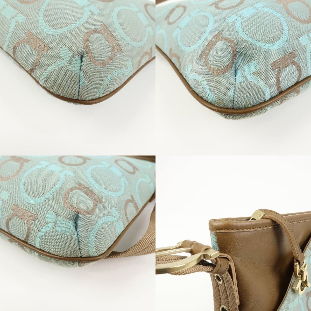 Salvatore Ferragamo Ferragamo Gancini Canvas & Leather Shoulder Bag Light Blue Size ONE SIZE - 5 Thumbnail
