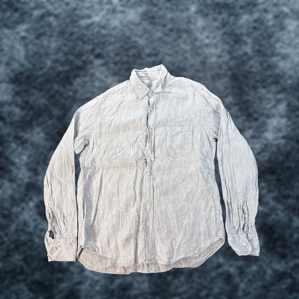 Vintage J. Crew Baird McNutt Irish Linen Mens M Slim Button-Down Blue White Striped Shirt Size M / US 6-8 / IT 42-44 - 1 Thumbnail