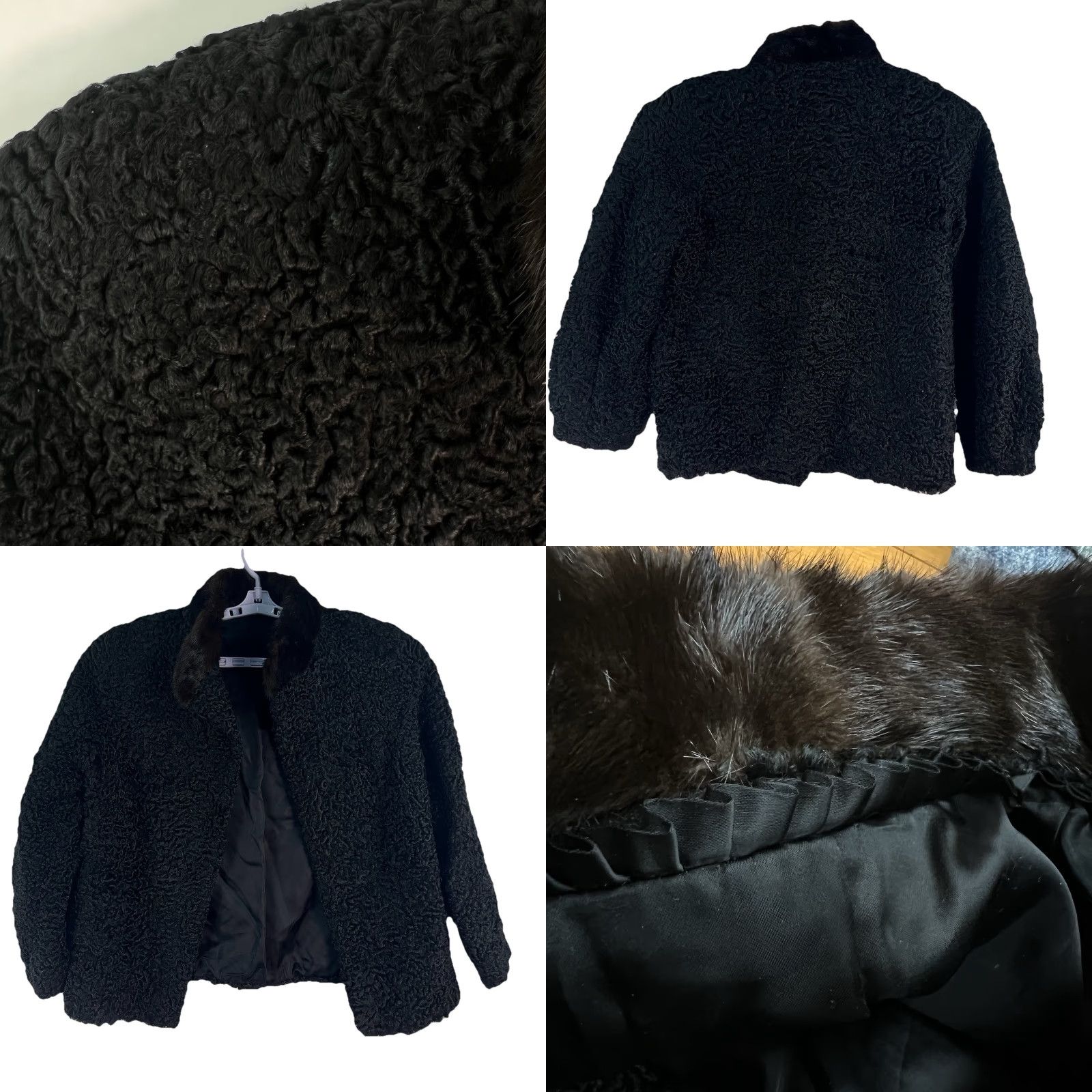 L.A.M.B. VINTAGE 1950s Persian Curly Lambswool Coat S/M Mink Fur Collar Black US Original Eveningwear Coat Mens Women** Size S / US 4 / IT 40 - 8 Thumbnail